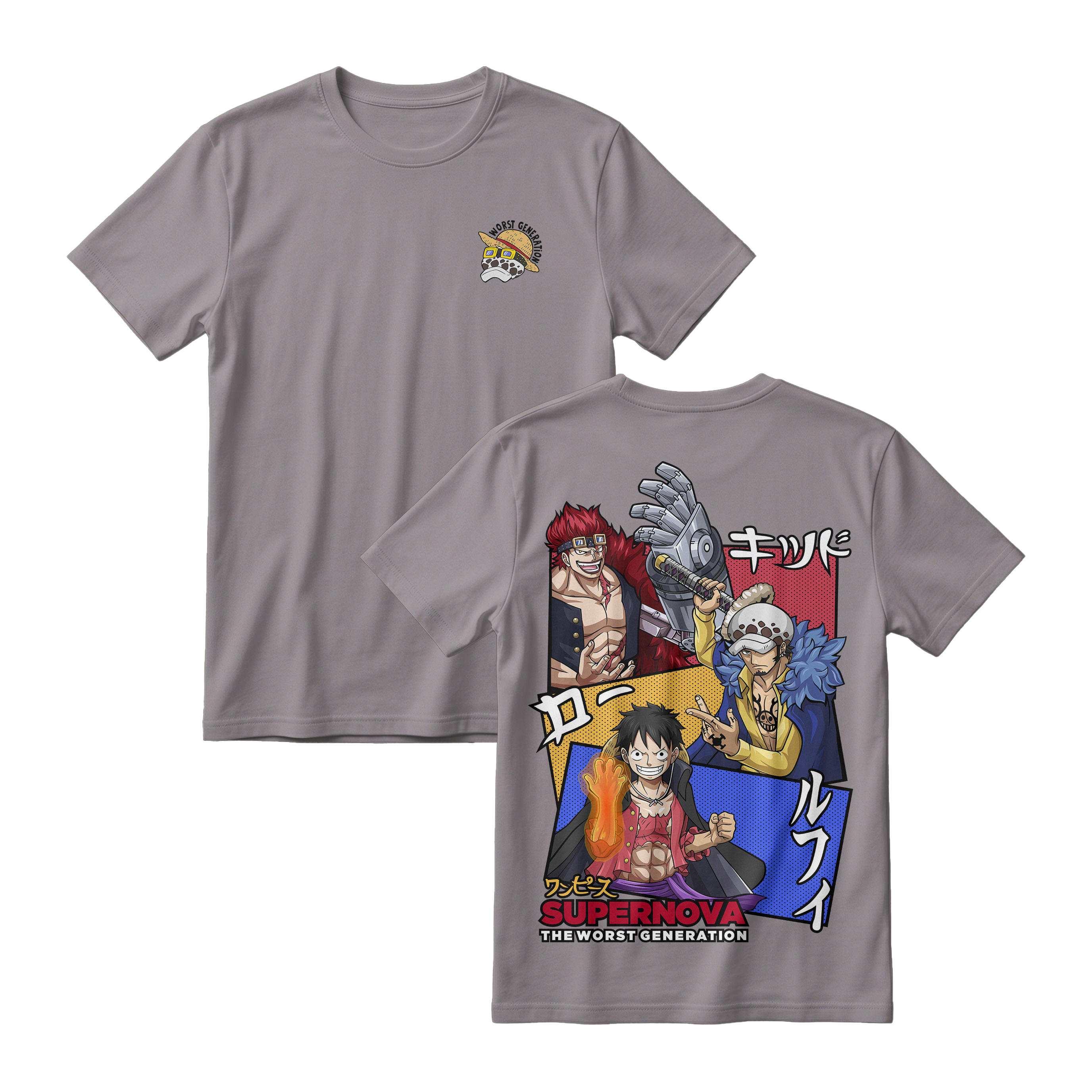 Anime One Piece Supernova The Worst Generation Short Sleeve Tee - SMOKE-GREY