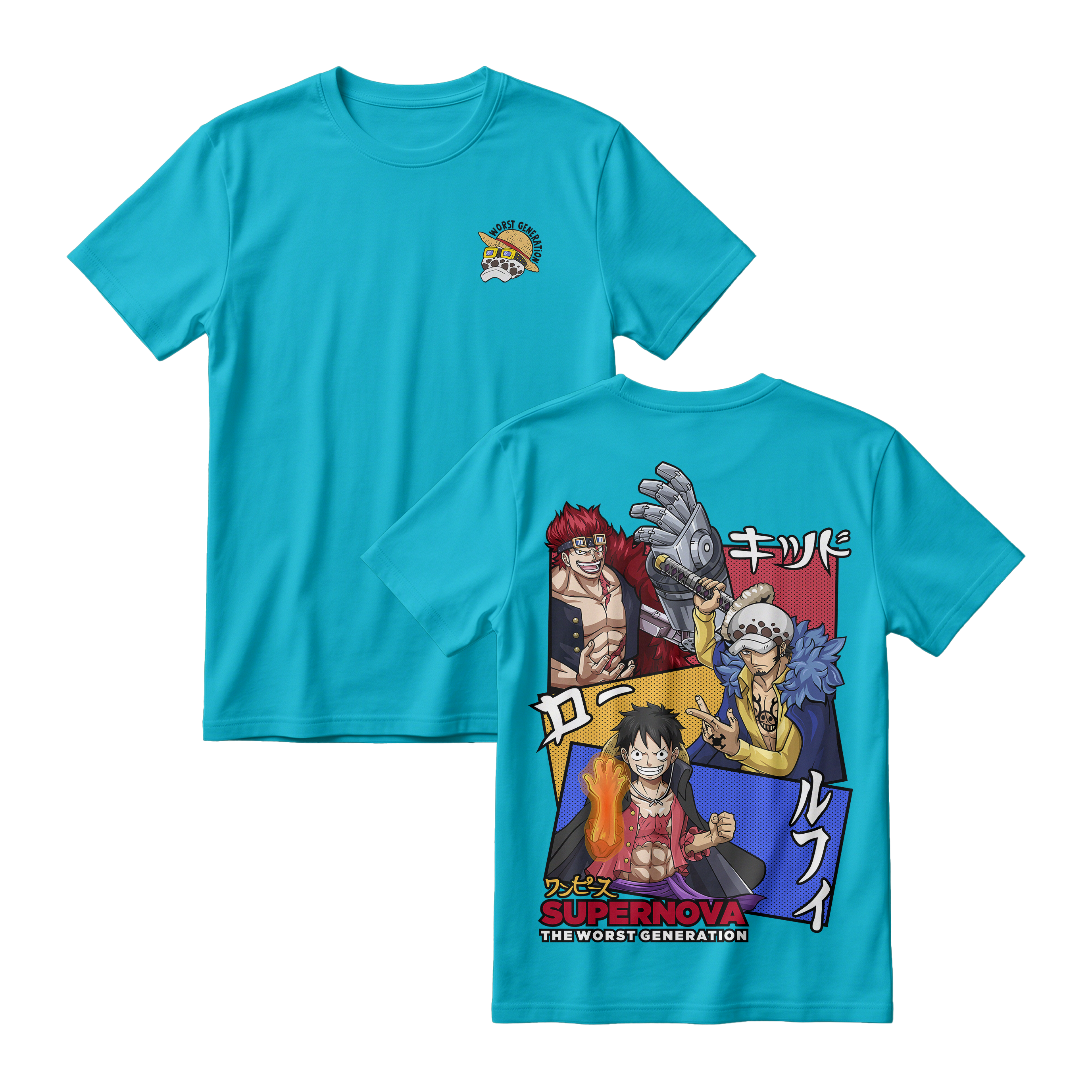 Anime One Piece Supernova The Worst Generation Short Sleeve Tee - TIFFANY