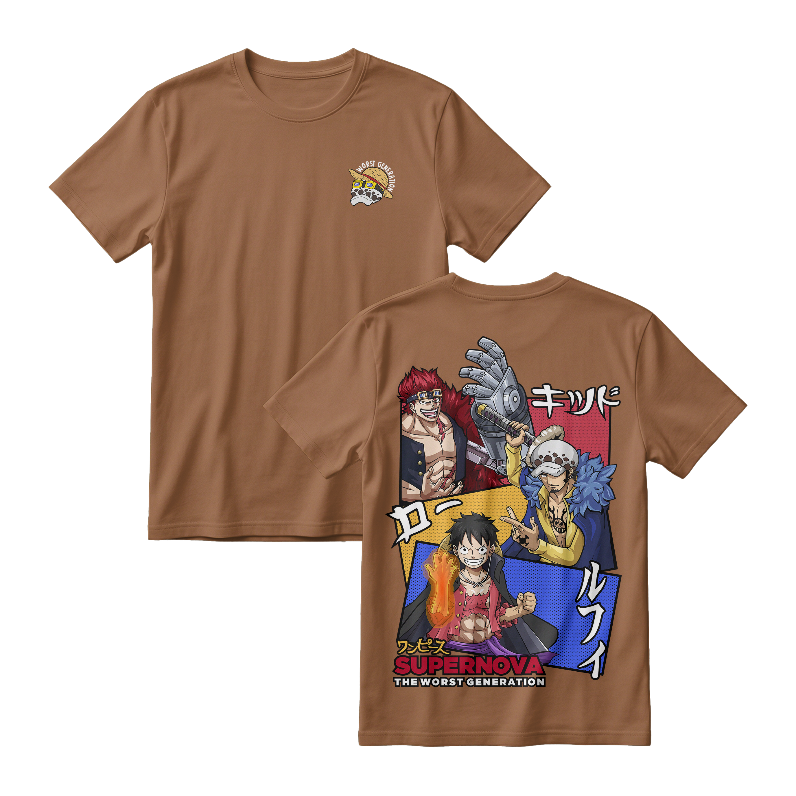 Anime One Piece Supernova The Worst Generation Short Sleeve Tee - WALNUT