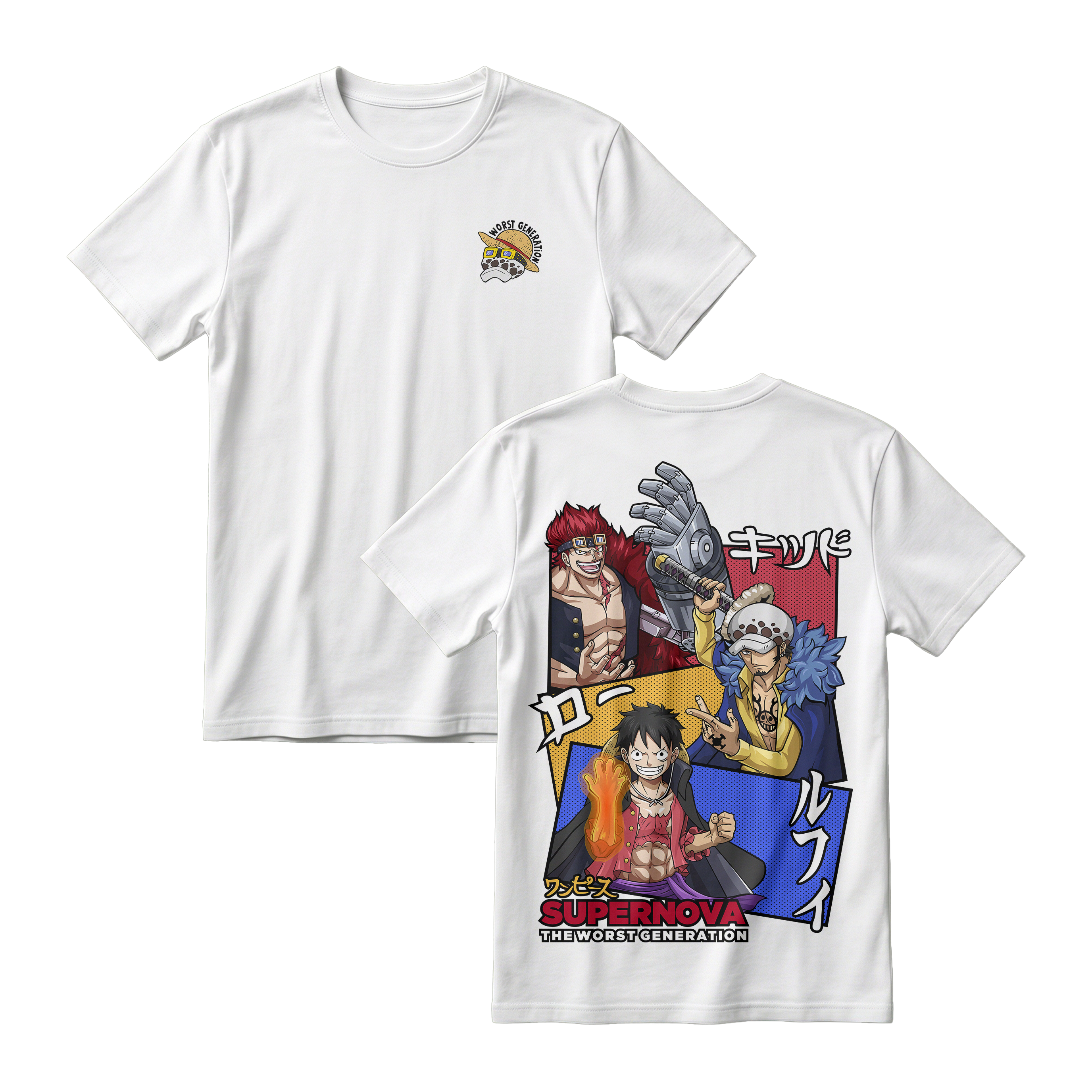 Anime One Piece Supernova The Worst Generation Short Sleeve Tee - WHITE