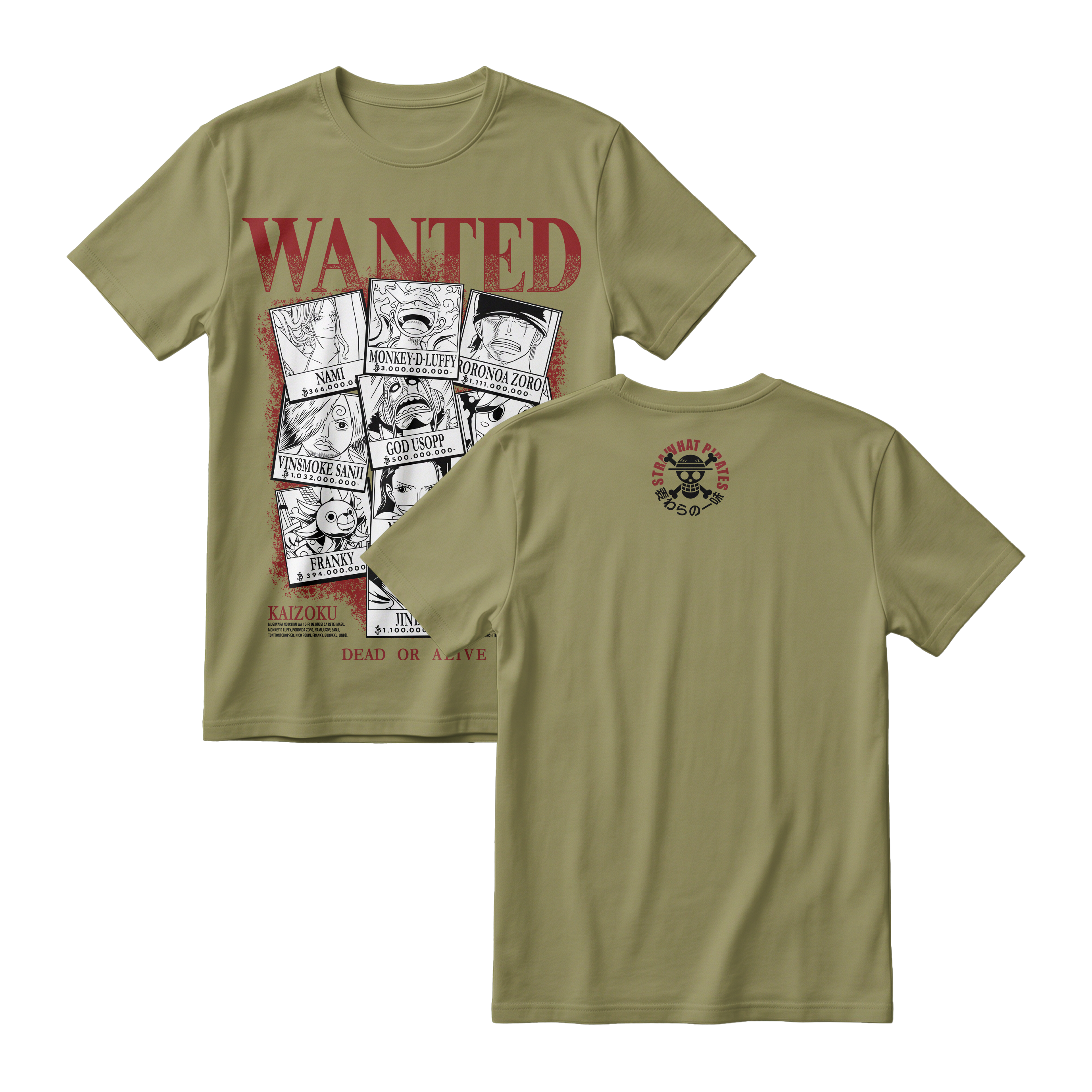 Anime One Piece Wanted Mugiwara Crew Short Sleeve Tee -  ARMY