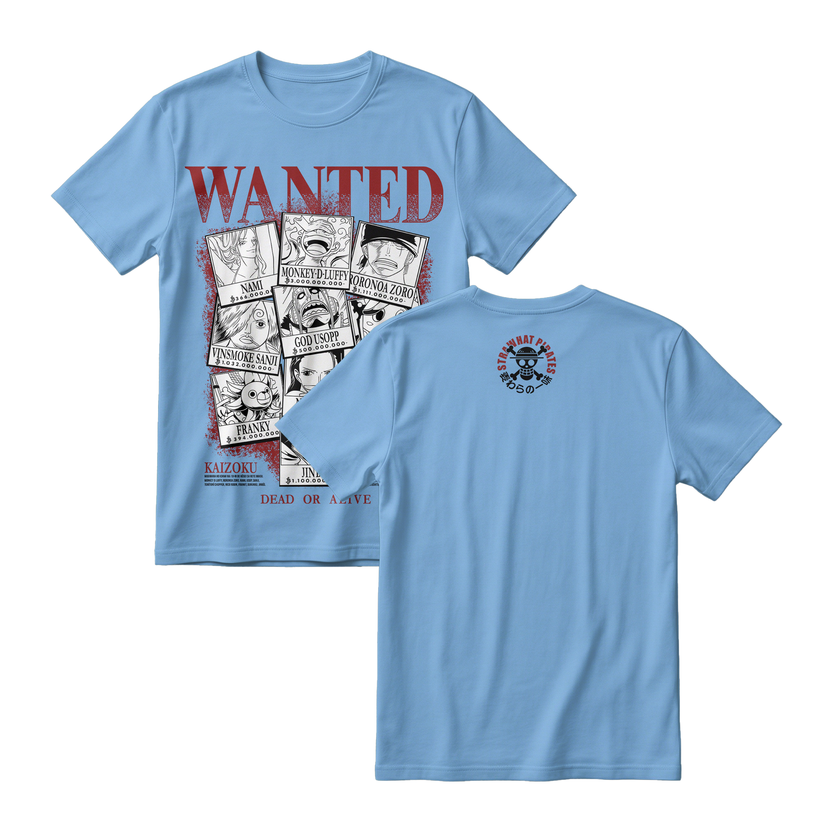 Anime One Piece Wanted Mugiwara Crew Short Sleeve Tee -  ARTIC-BLUE