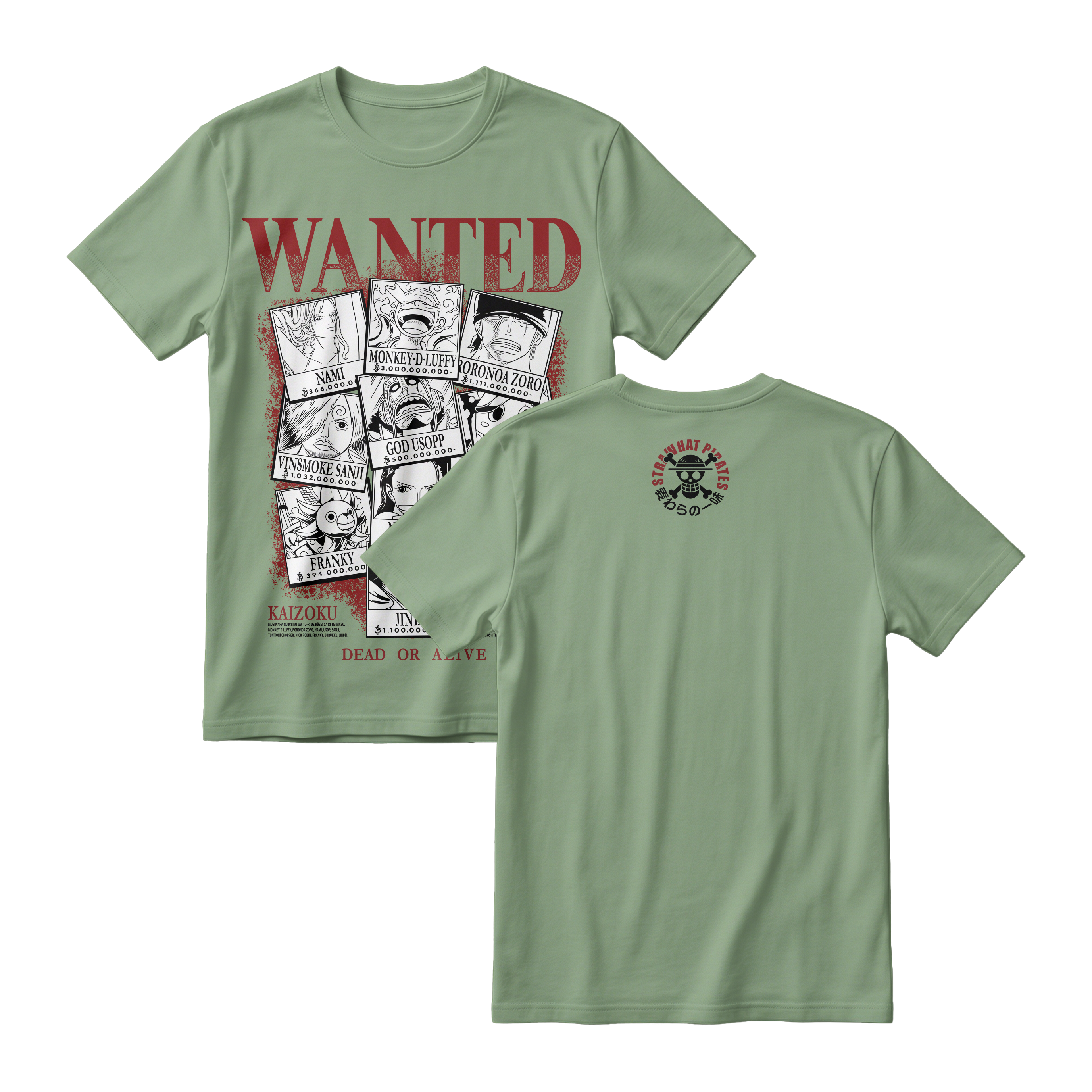 Anime One Piece Wanted Mugiwara Crew Short Sleeve Tee -  ASPARAGUS