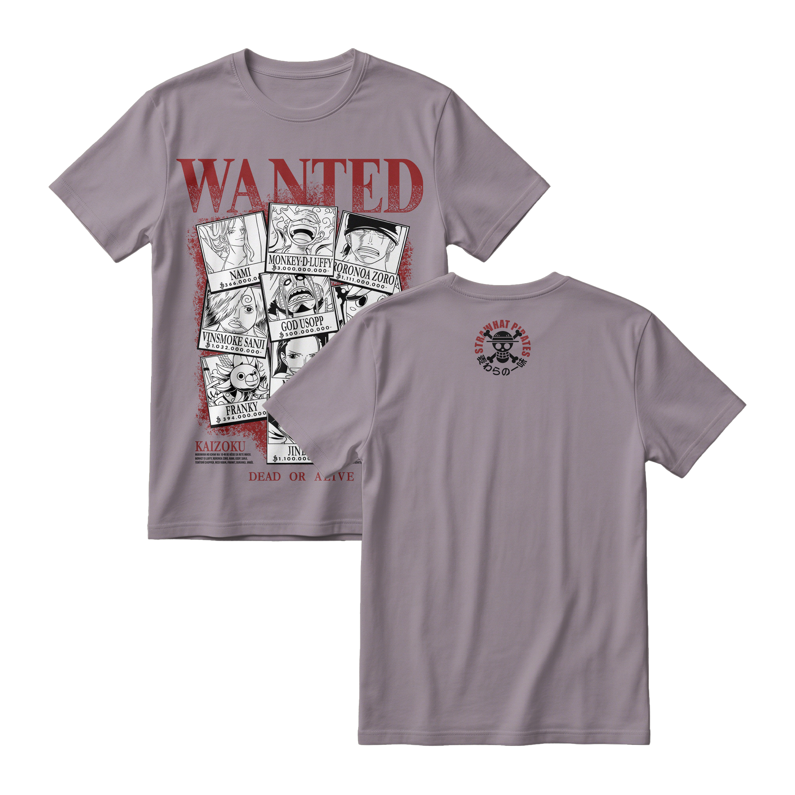Anime One Piece Wanted Mugiwara Crew Short Sleeve Tee -  ASPHALT-GREY