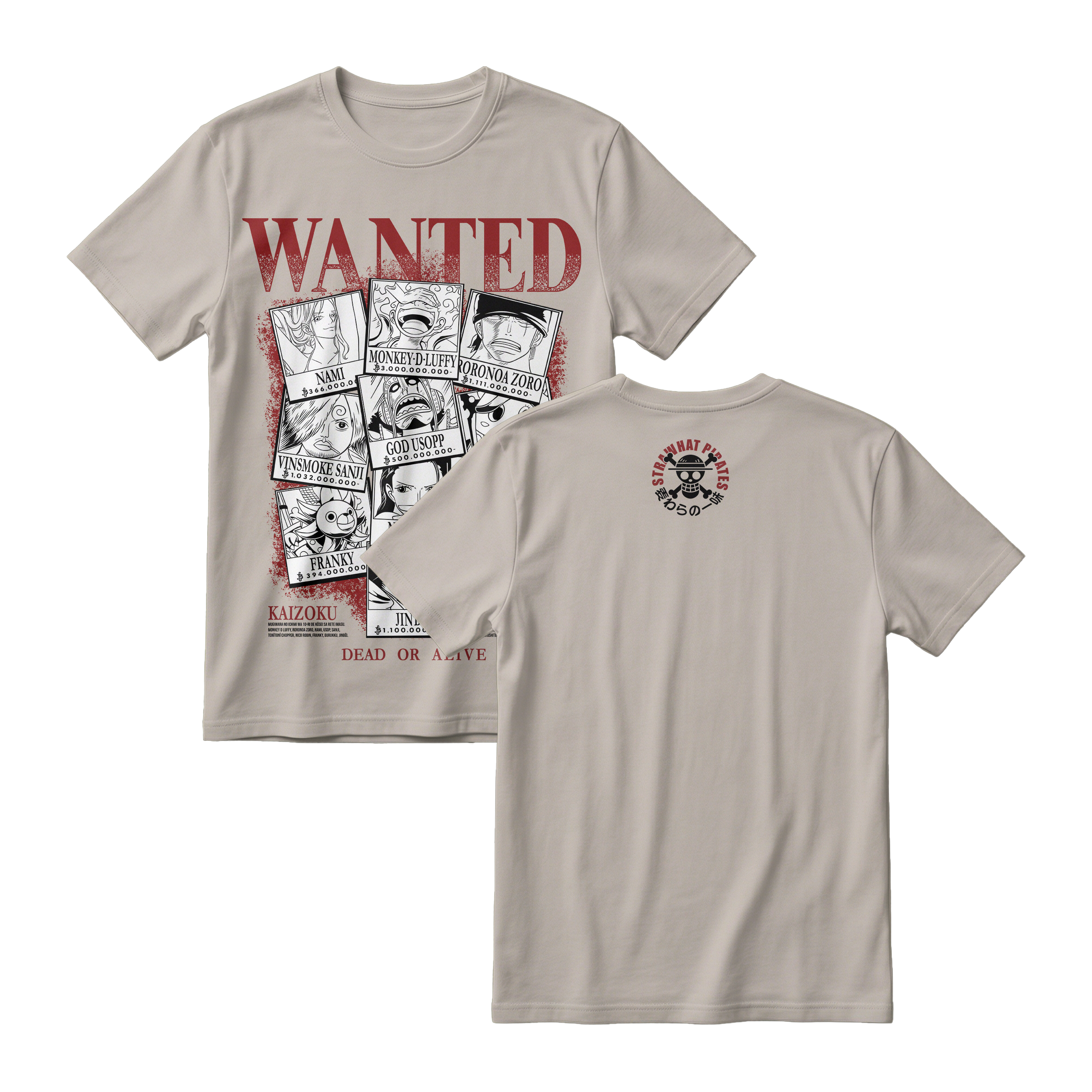 Anime One Piece Wanted Mugiwara Crew Short Sleeve Tee -  BONE