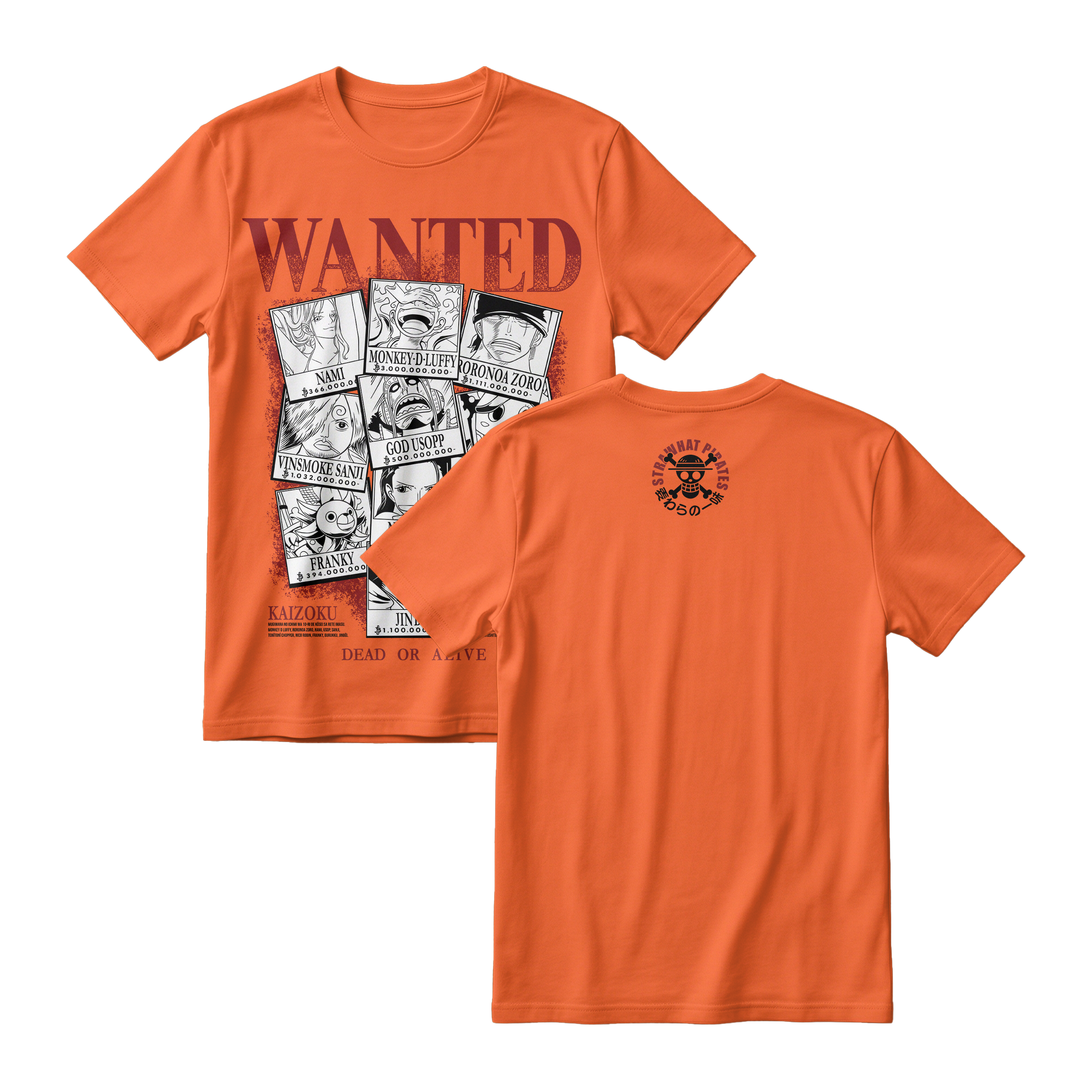 Anime One Piece Wanted Mugiwara Crew Short Sleeve Tee -  BRICK