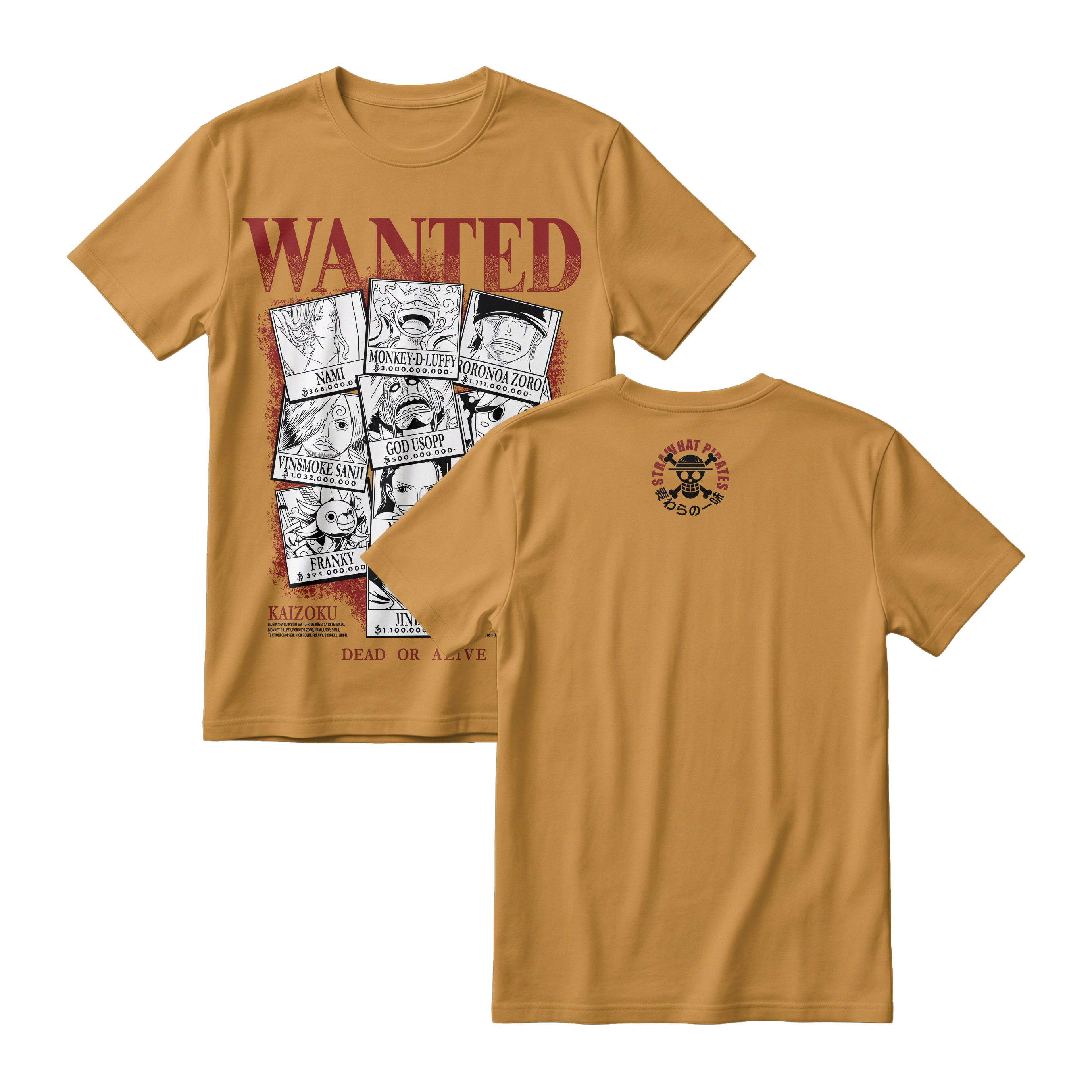 Anime One Piece Wanted Mugiwara Crew Short Sleeve Tee -  BRONZE