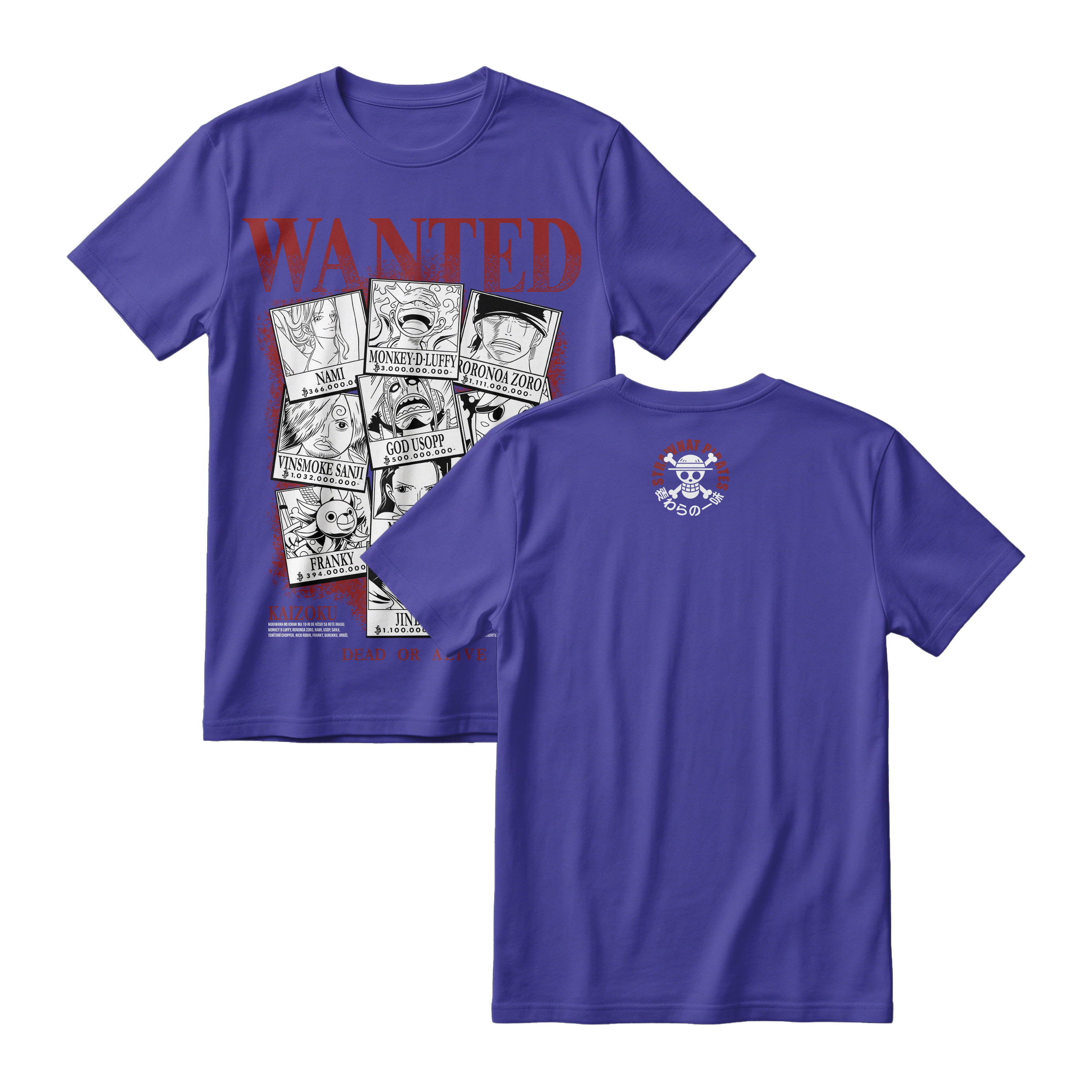 Anime One Piece Wanted Mugiwara Crew Short Sleeve Tee -  CADBURY