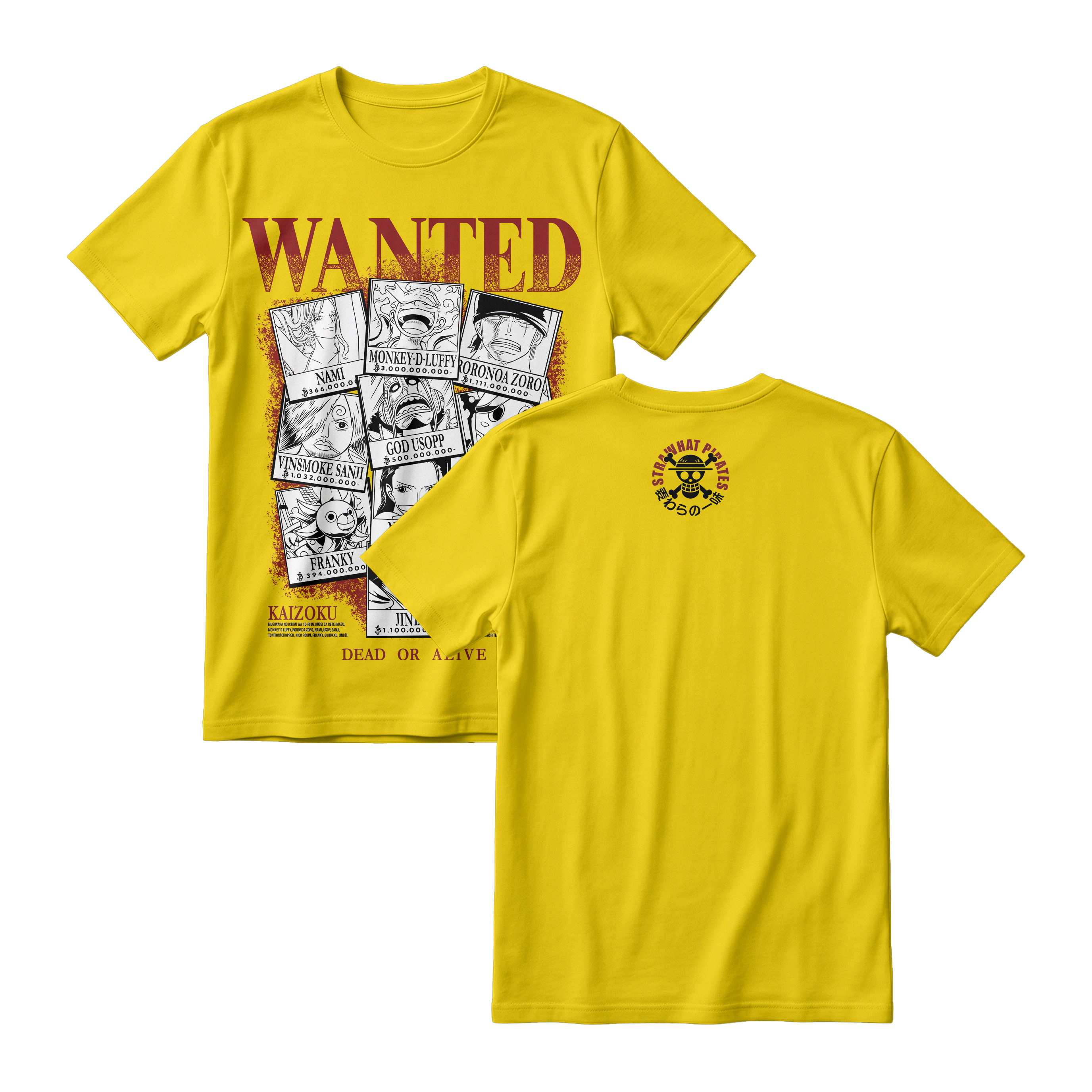 Anime One Piece Wanted Mugiwara Crew Short Sleeve Tee -  CANARY-YELLOW