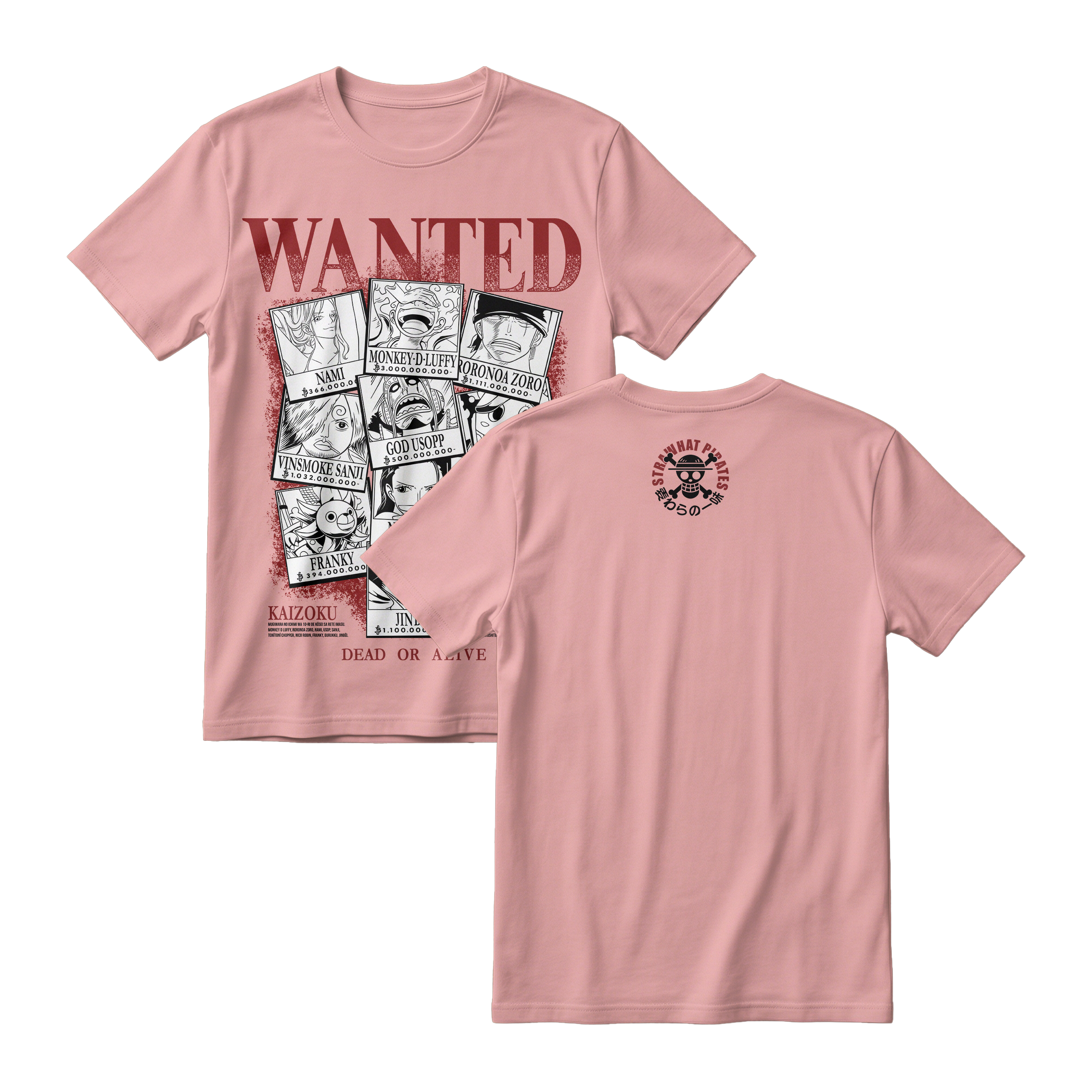 Anime One Piece Wanted Mugiwara Crew Short Sleeve Tee -  COTTON-CANDY