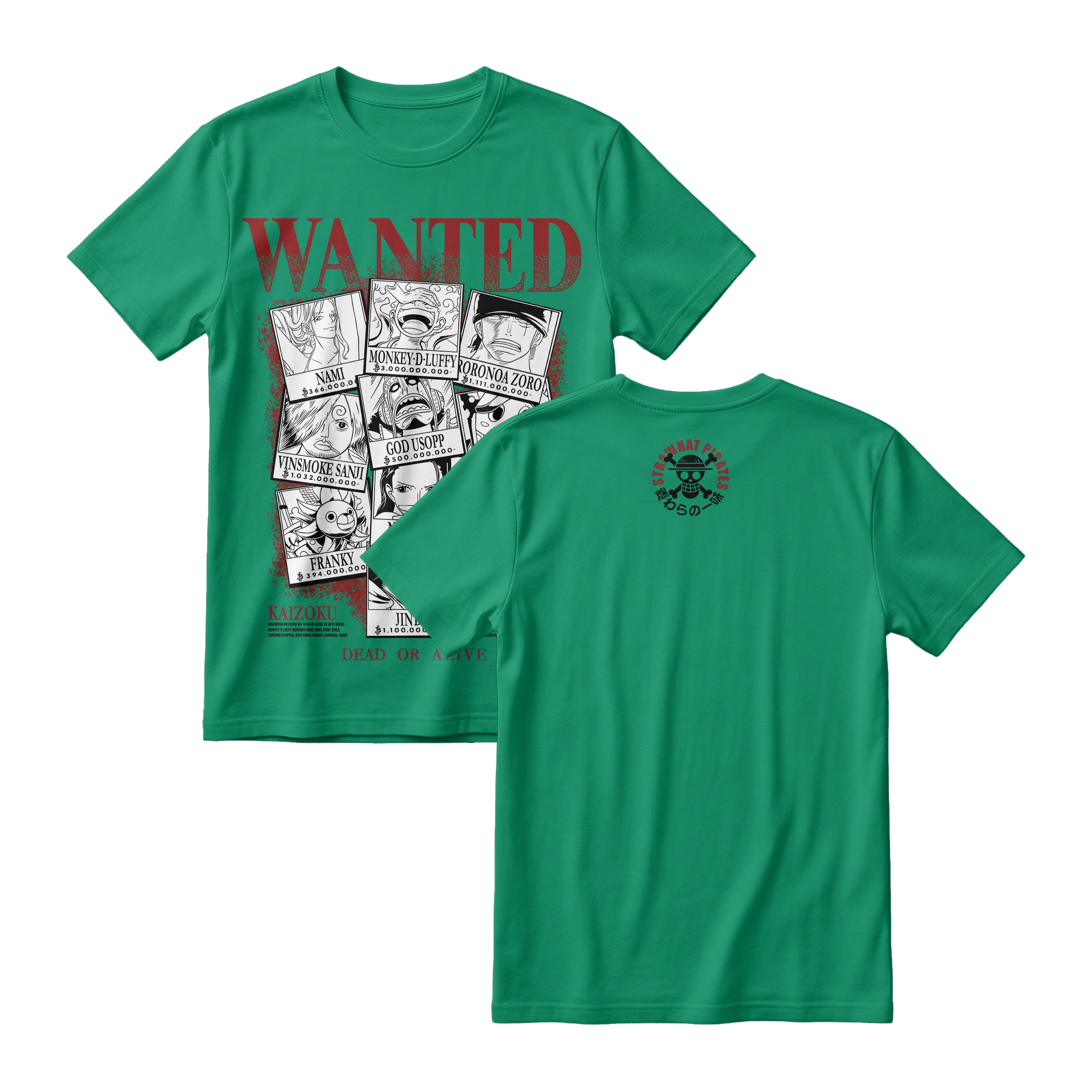 Anime One Piece Wanted Mugiwara Crew Short Sleeve Tee -  JADE