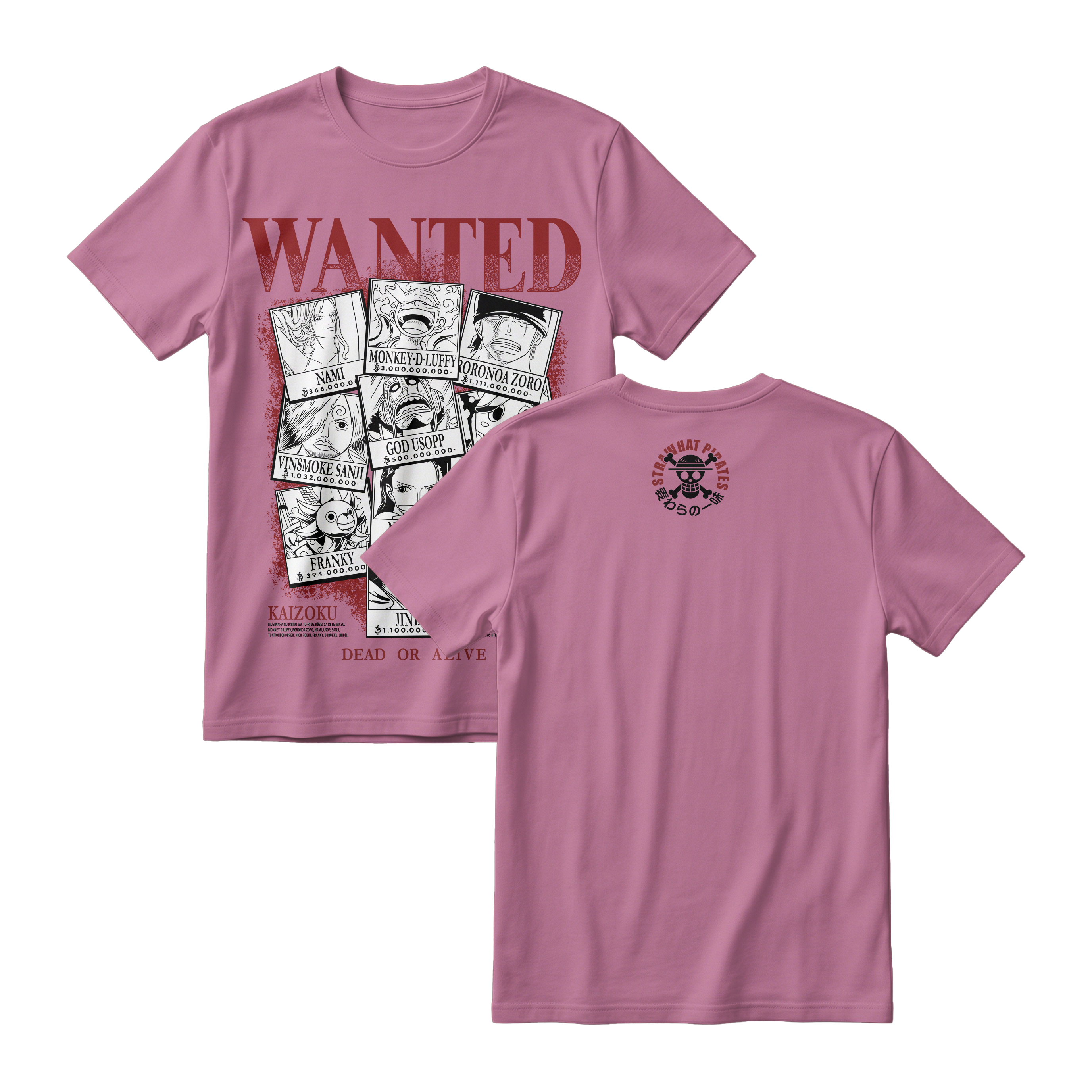Anime One Piece Wanted Mugiwara Crew Short Sleeve Tee -  LAVENDER