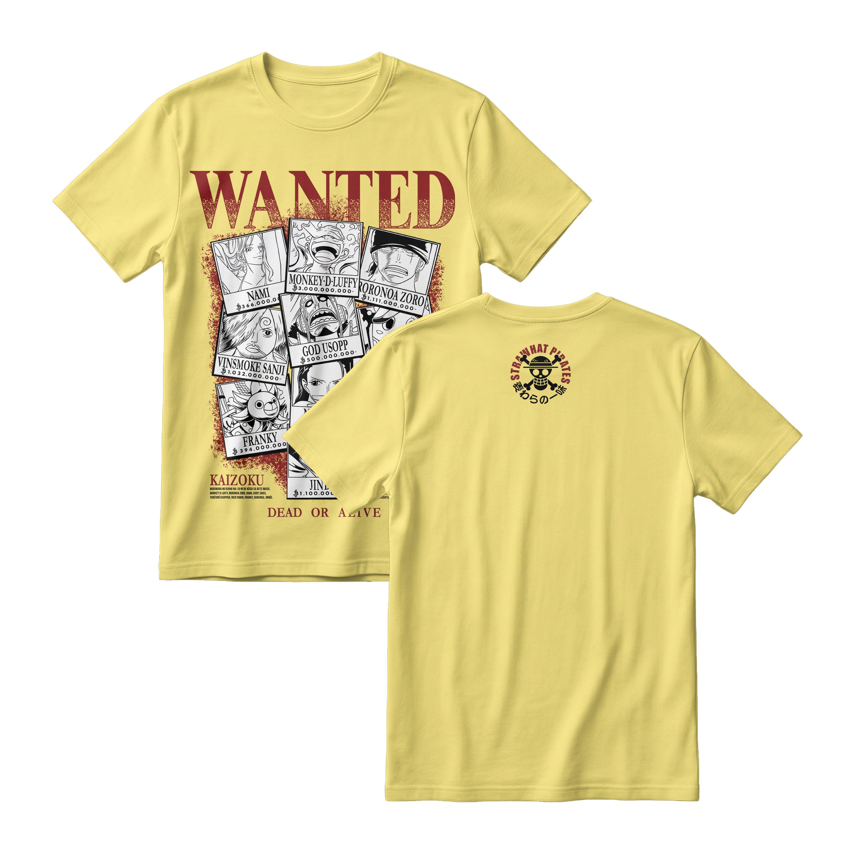Anime One Piece Wanted Mugiwara Crew Short Sleeve Tee -  LEMON