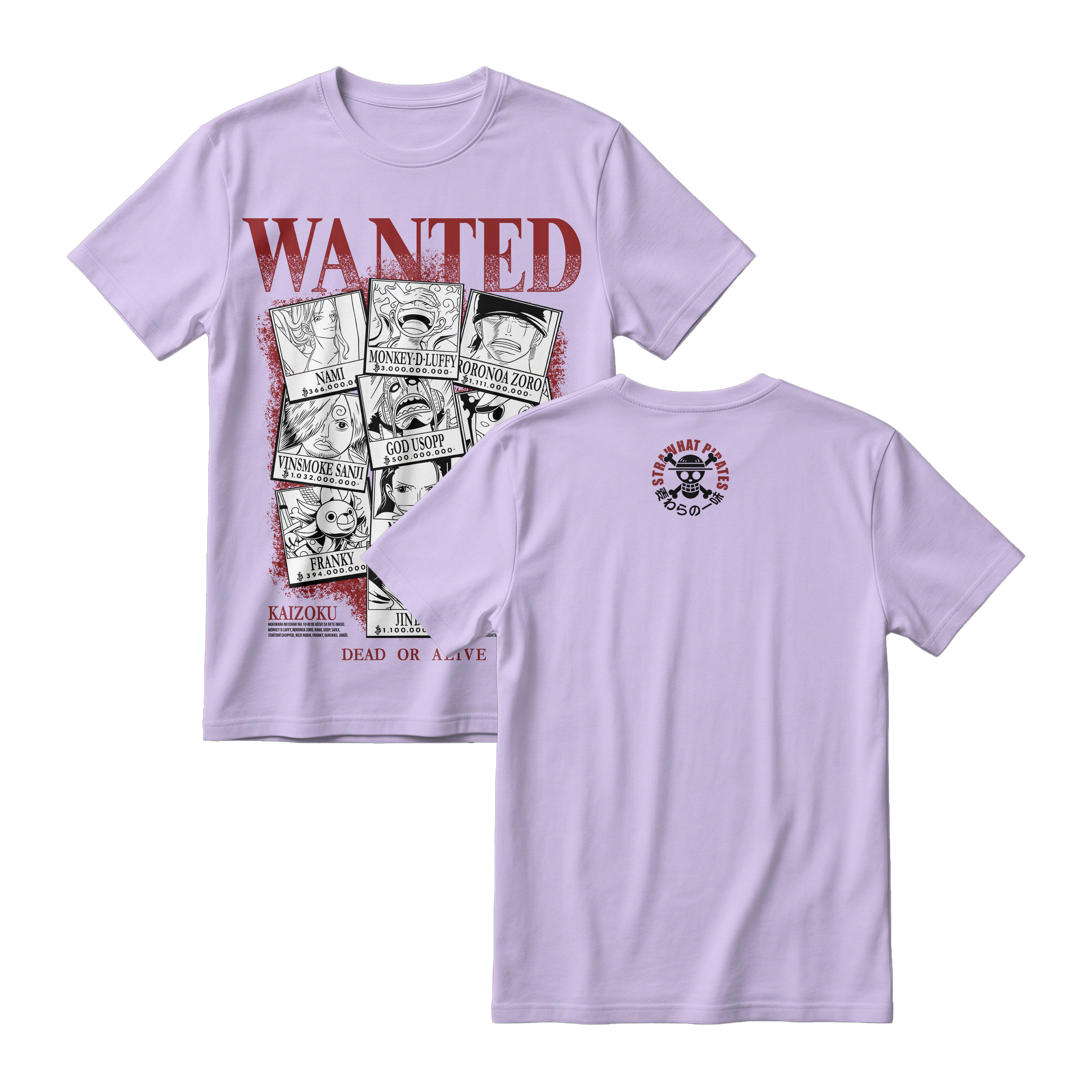 Anime One Piece Wanted Mugiwara Crew Short Sleeve Tee -  PERIWINKLE
