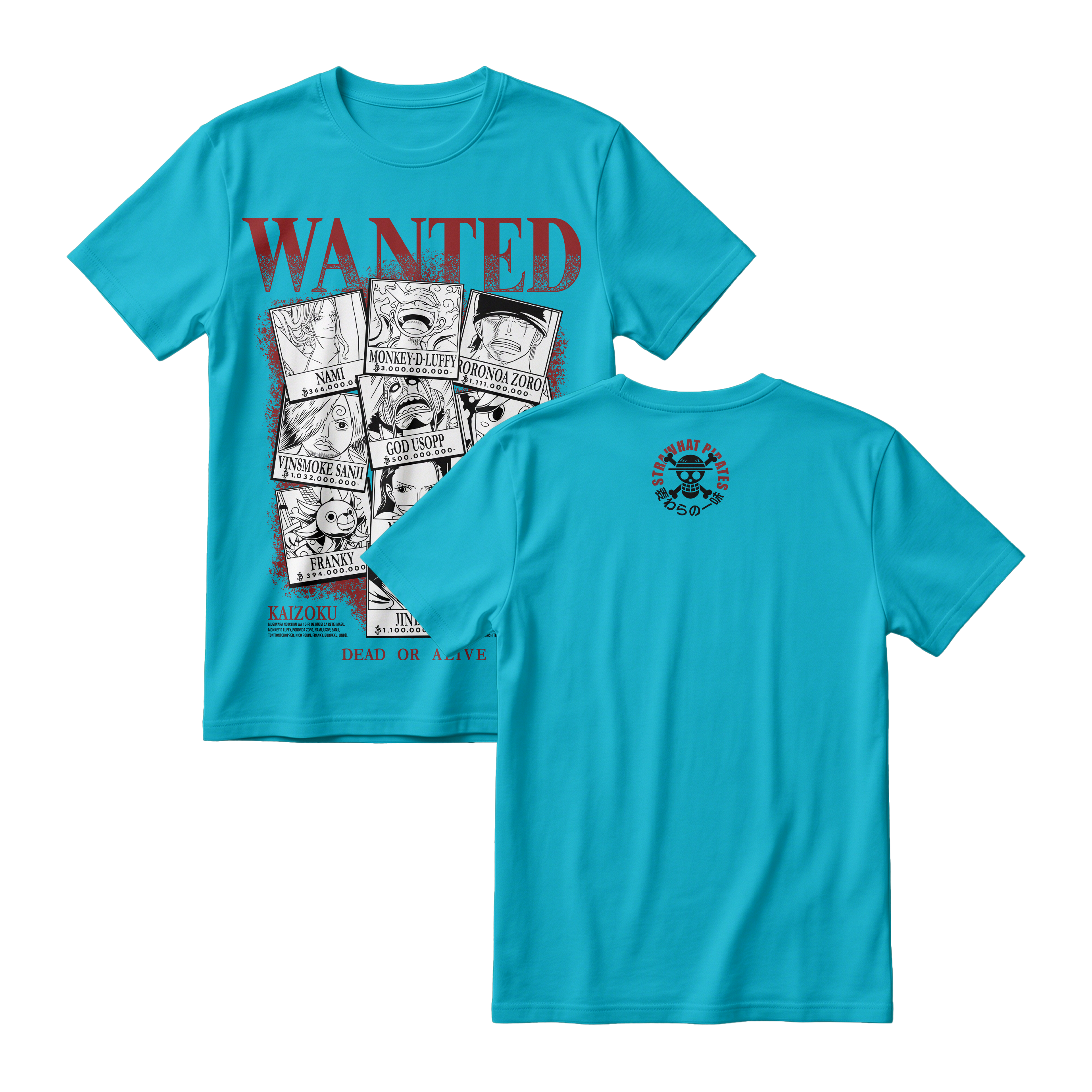 Anime One Piece Wanted Mugiwara Crew Short Sleeve Tee -  TIFFANY