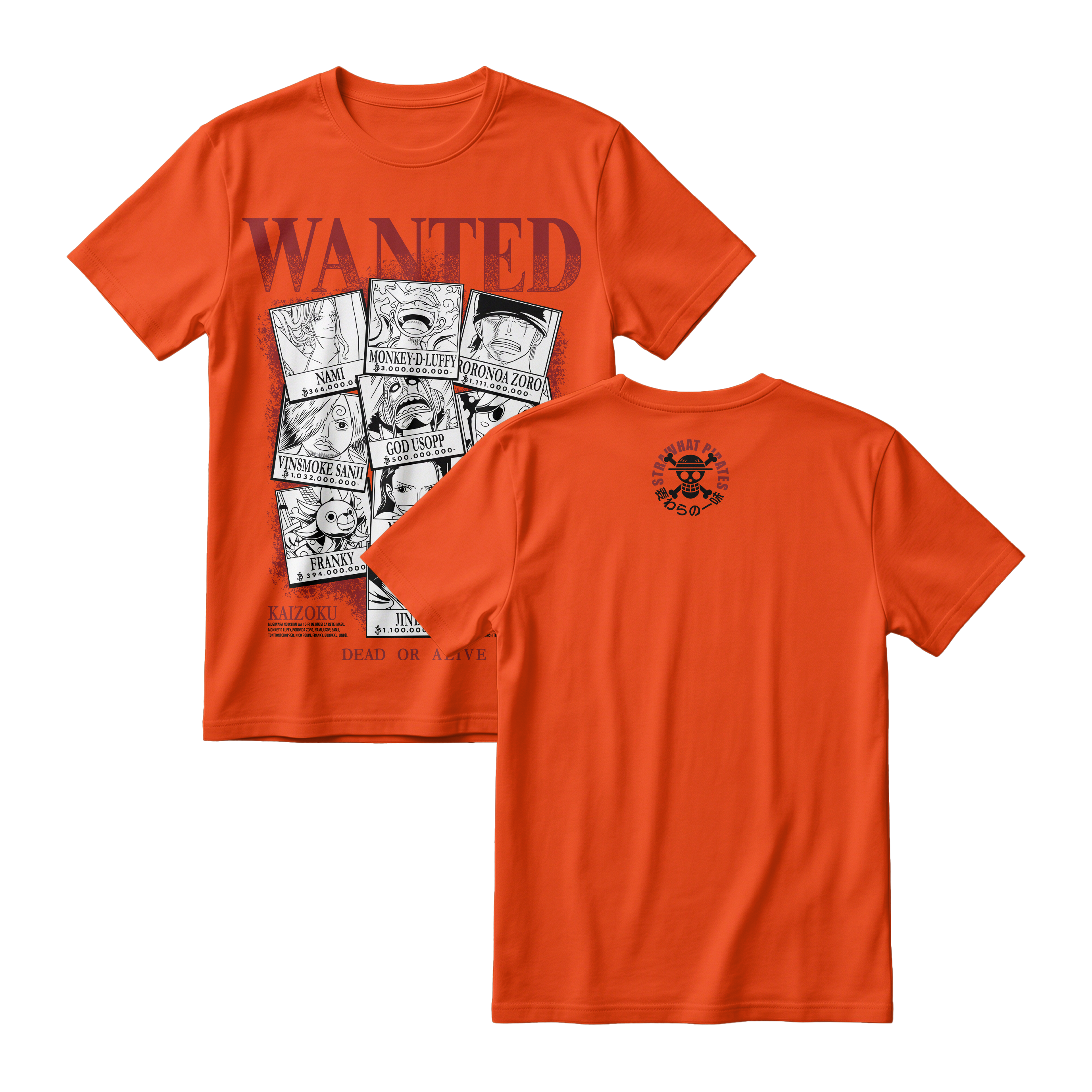 Anime One Piece Wanted Mugiwara Crew Short Sleeve Tee -  TIGER