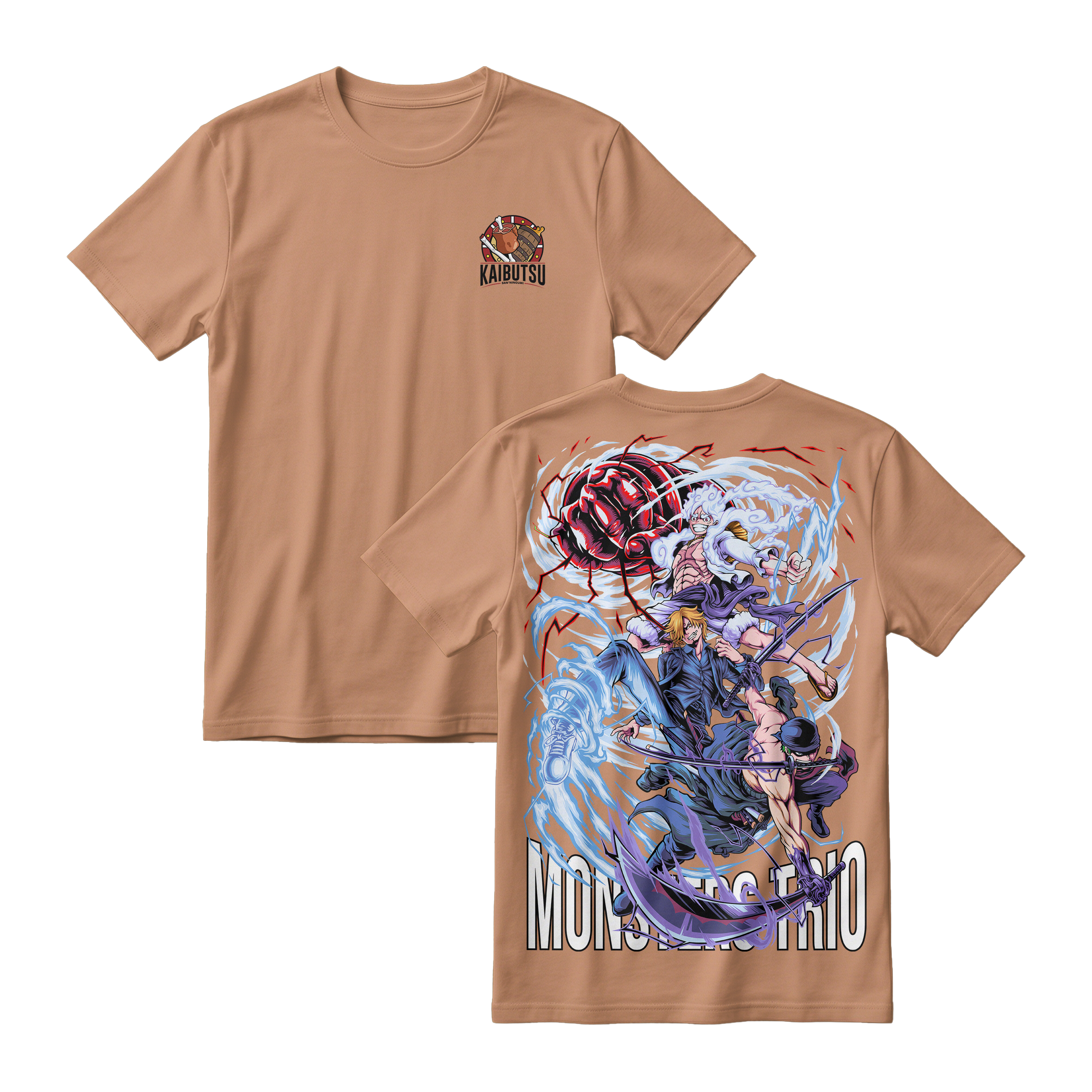 Anime One Piece Monster Trio Short Sleeve Tee - ALMOND