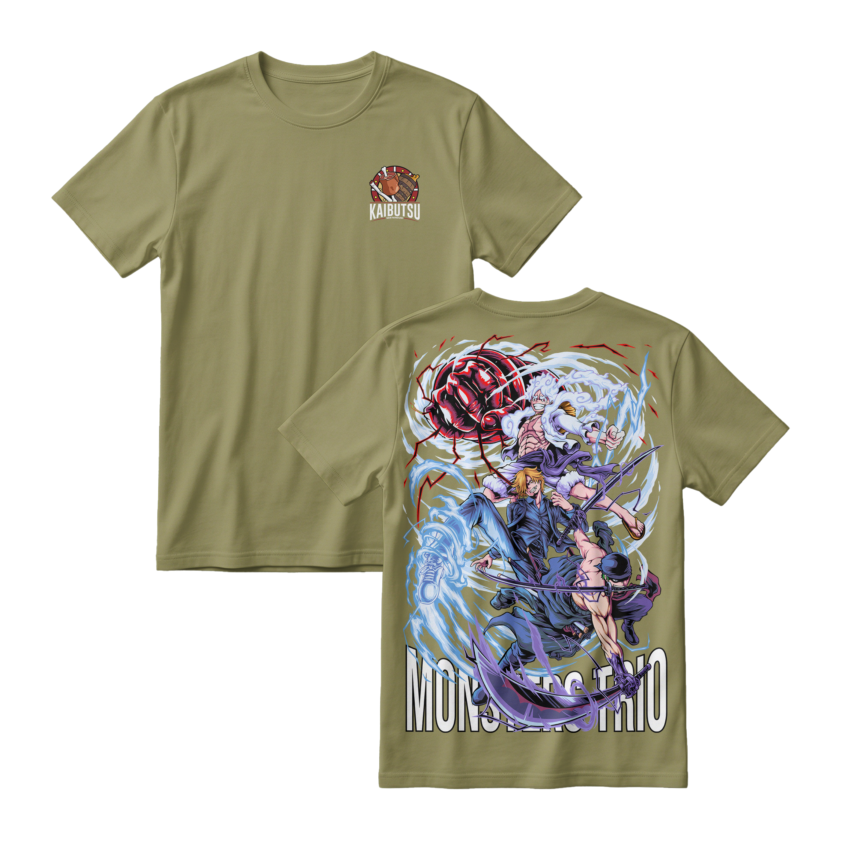 Anime One Piece Monster Trio Short Sleeve Tee - ARMY