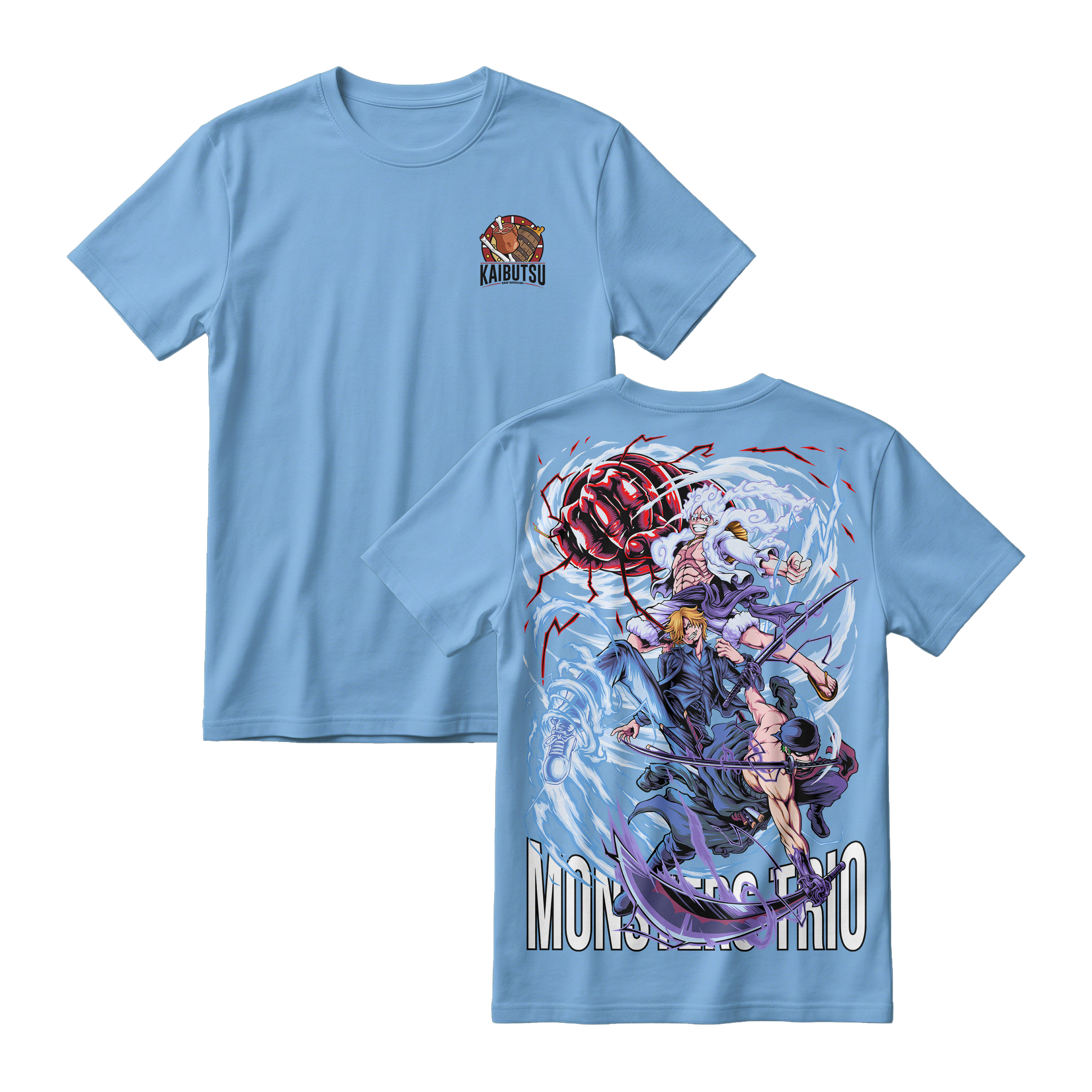 Anime One Piece Monster Trio Short Sleeve Tee - ARTIC- BLUE