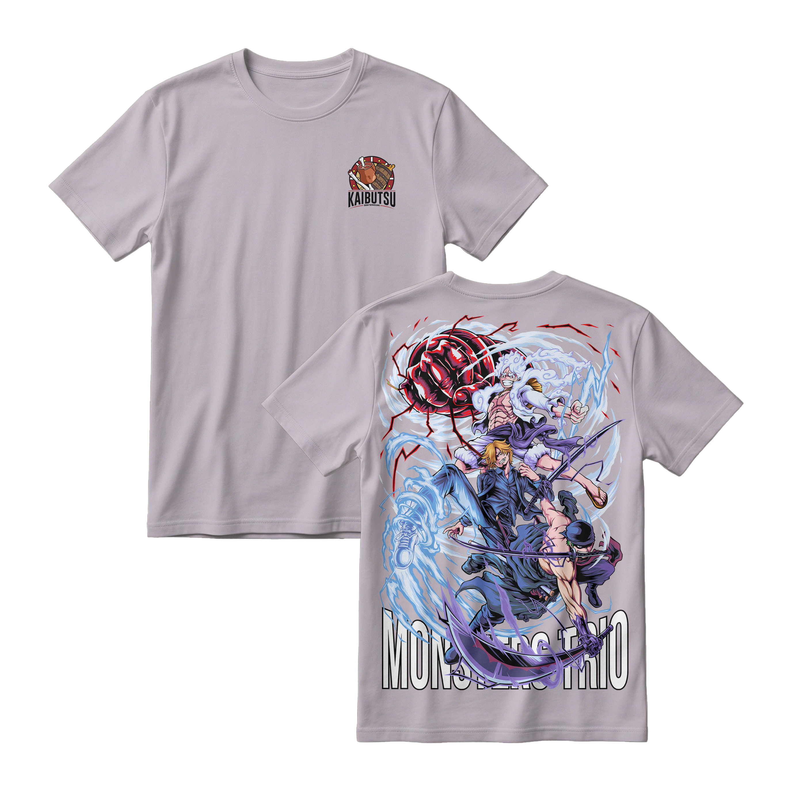 Anime One Piece Monster Trio Short Sleeve Tee - ASH-GREY
