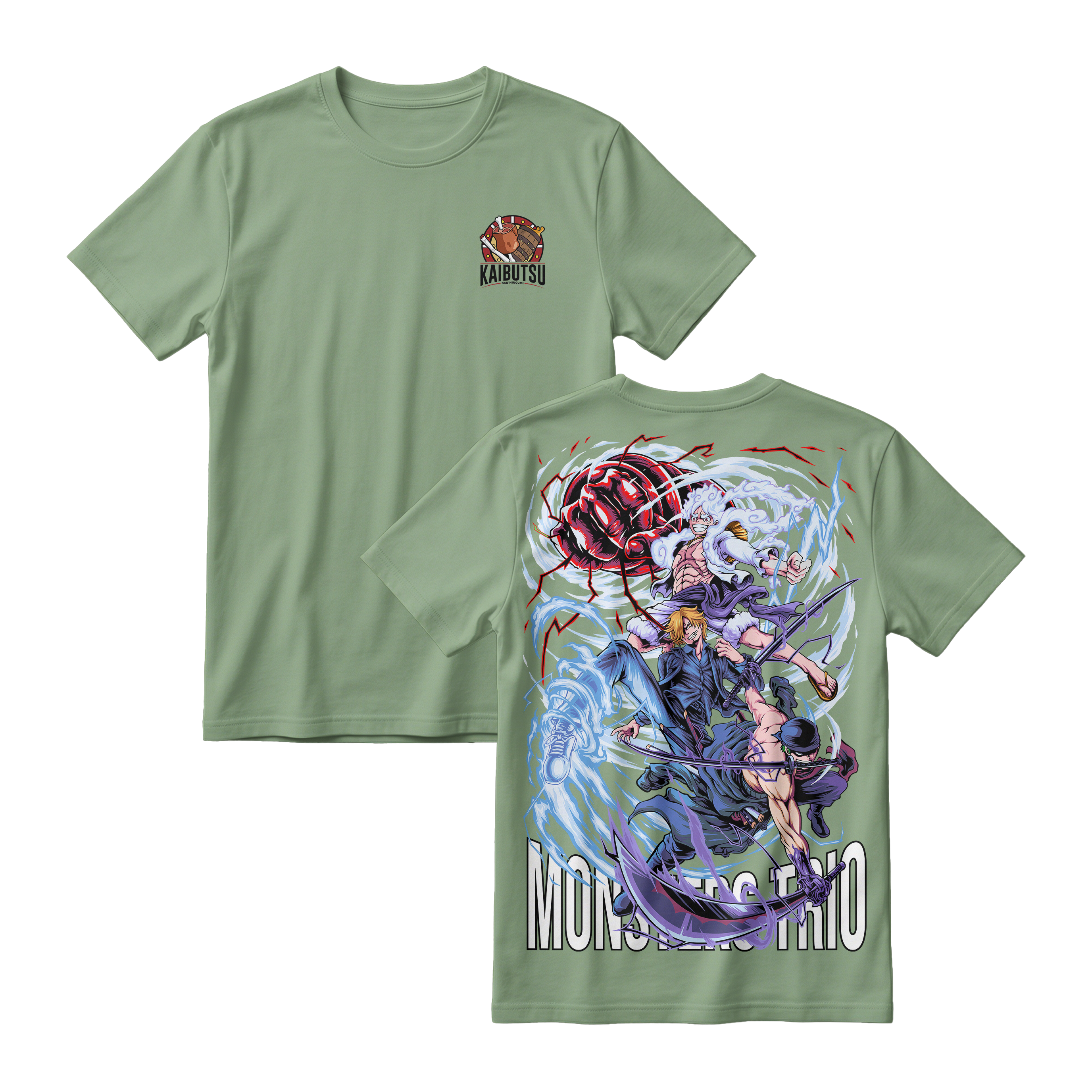 Anime One Piece Monster Trio Short Sleeve Tee - ASPARAGUS