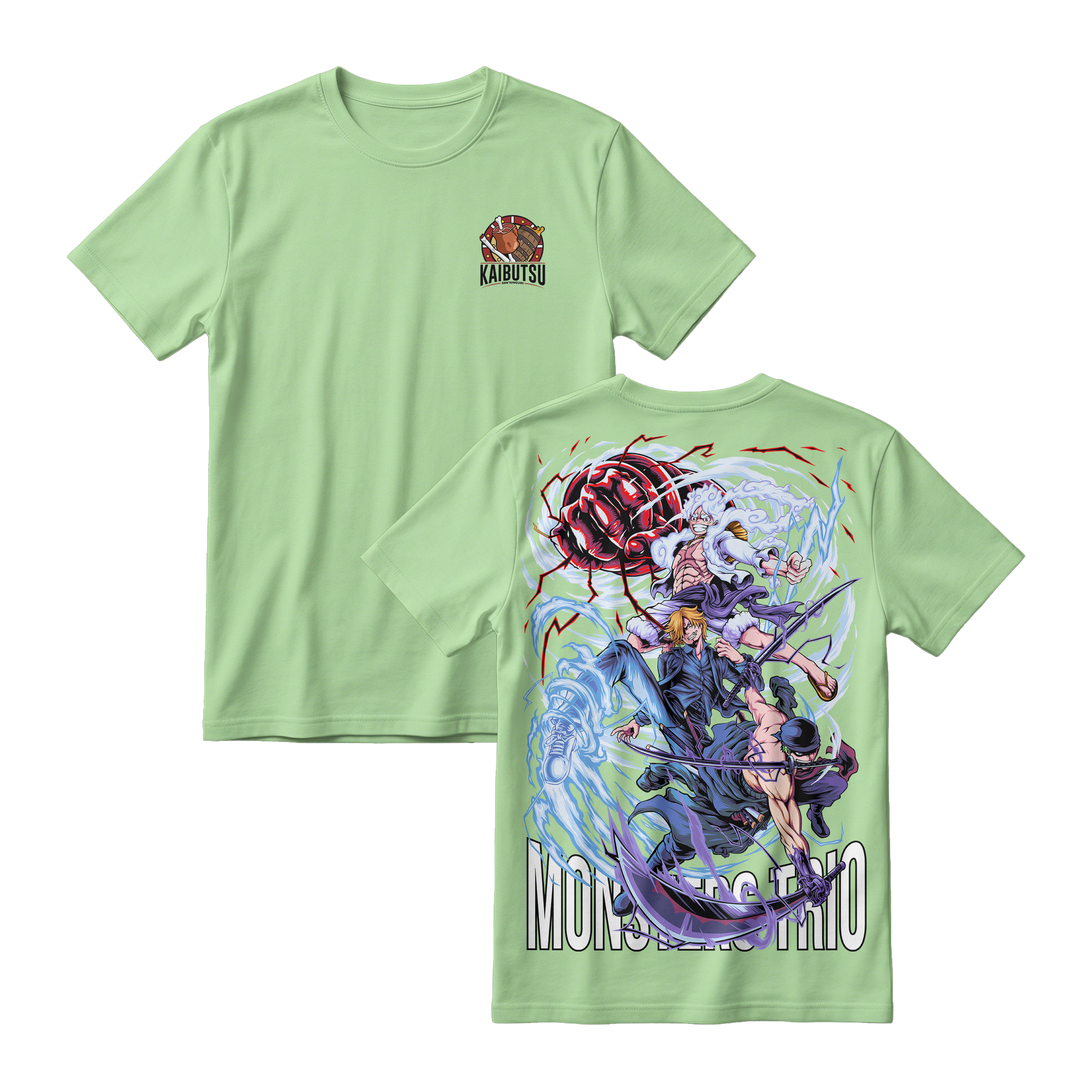 Anime One Piece Monster Trio Short Sleeve Tee - AVOCADO
