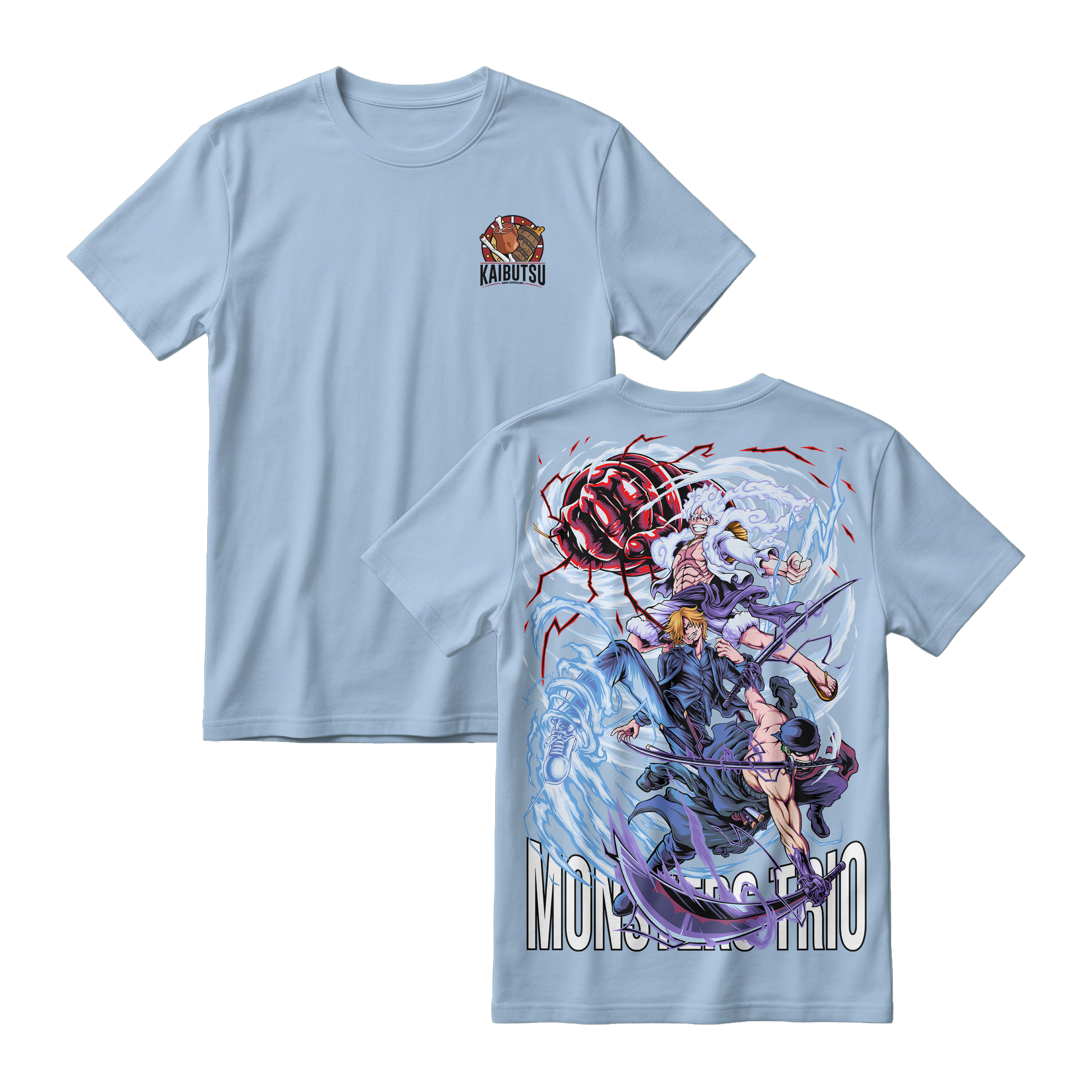 Anime One Piece Monster Trio Short Sleeve Tee - BABY-BLUE