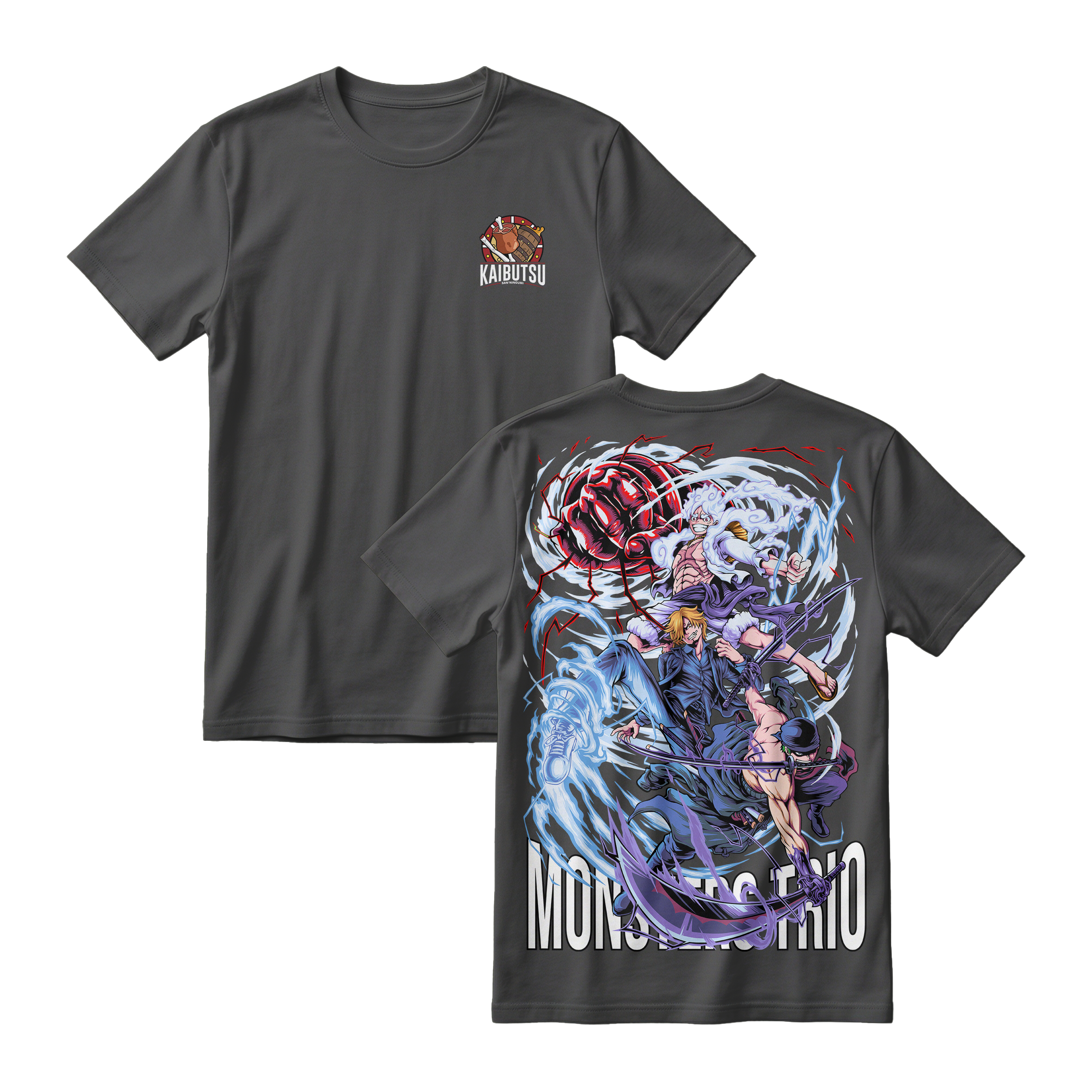 Anime One Piece Monster Trio Short Sleeve Tee - BLACK-JELLY