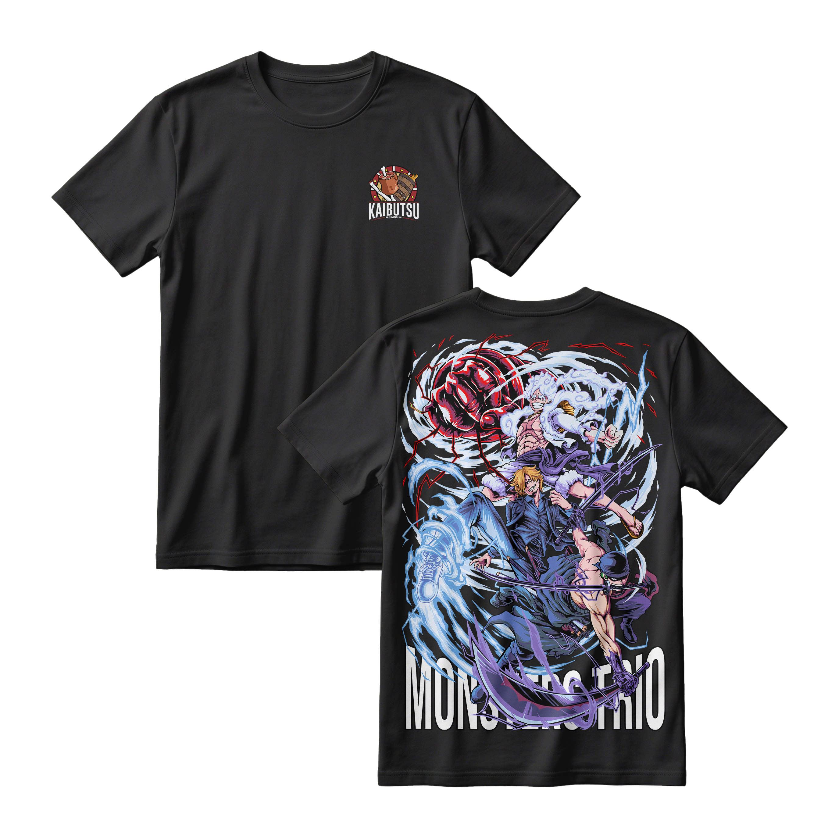 Anime One Piece Monster Trio Short Sleeve Tee - BLACK