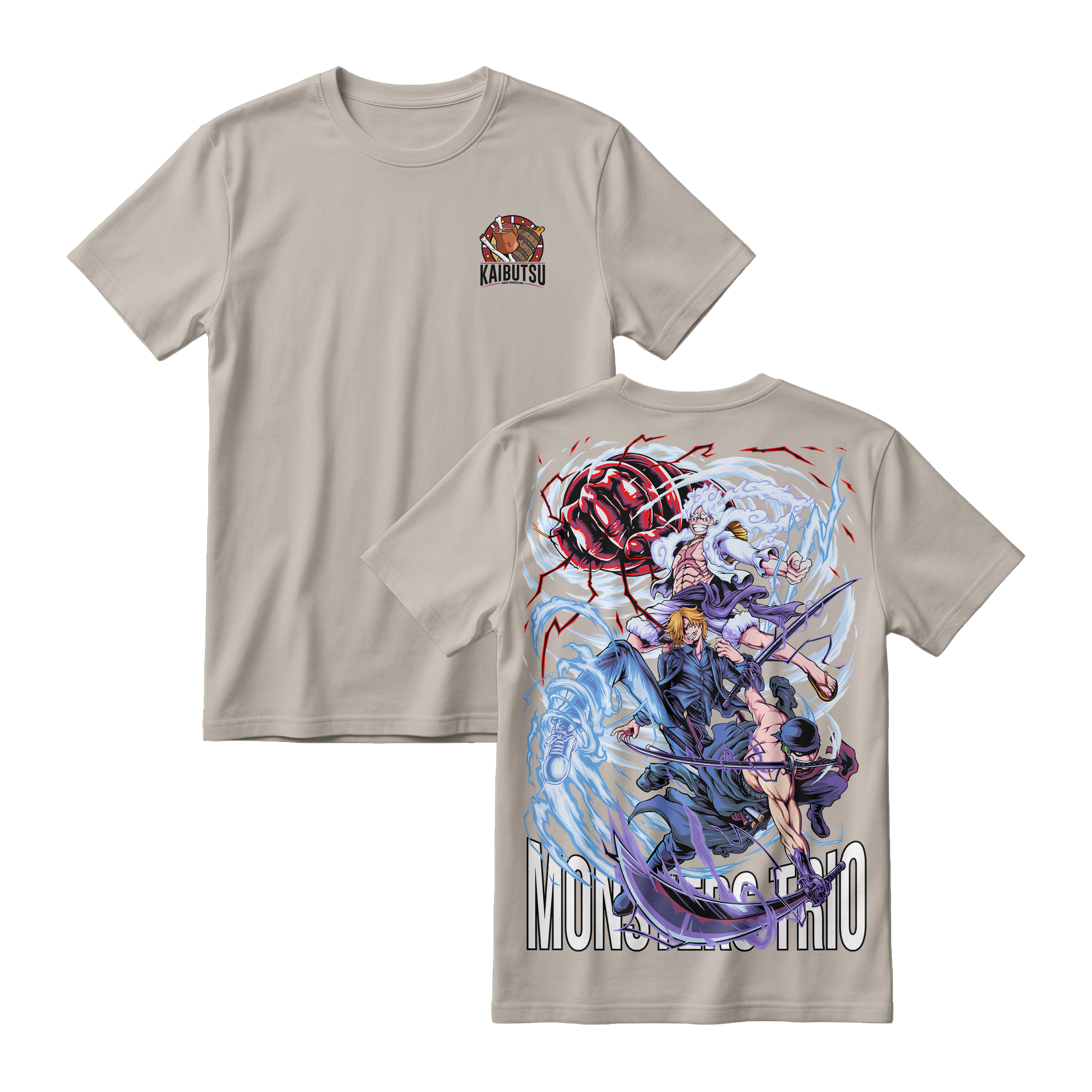 Anime One Piece Monster Trio Short Sleeve Tee - BONE