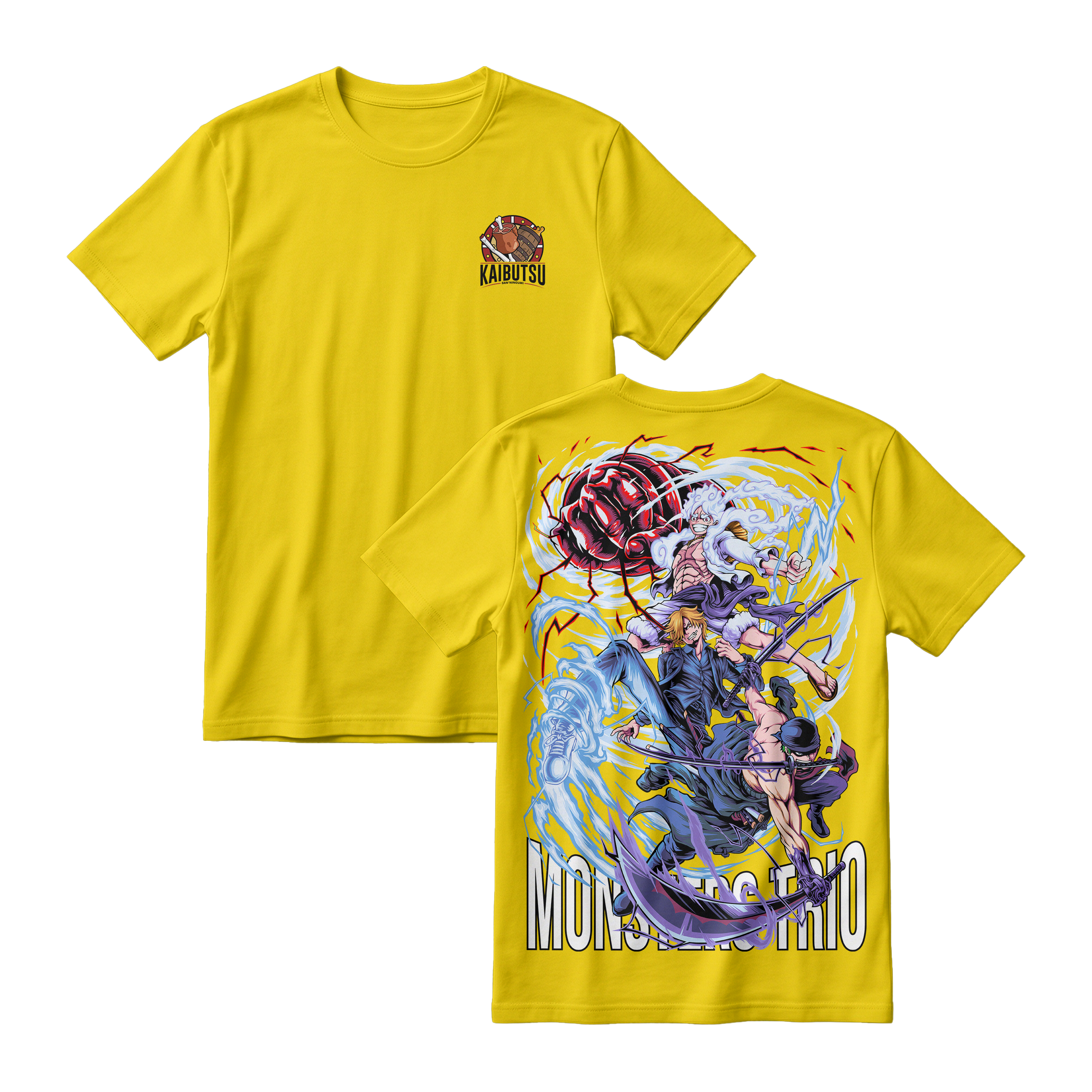 Anime One Piece Monster Trio Short Sleeve Tee - CANARY-YELLOW