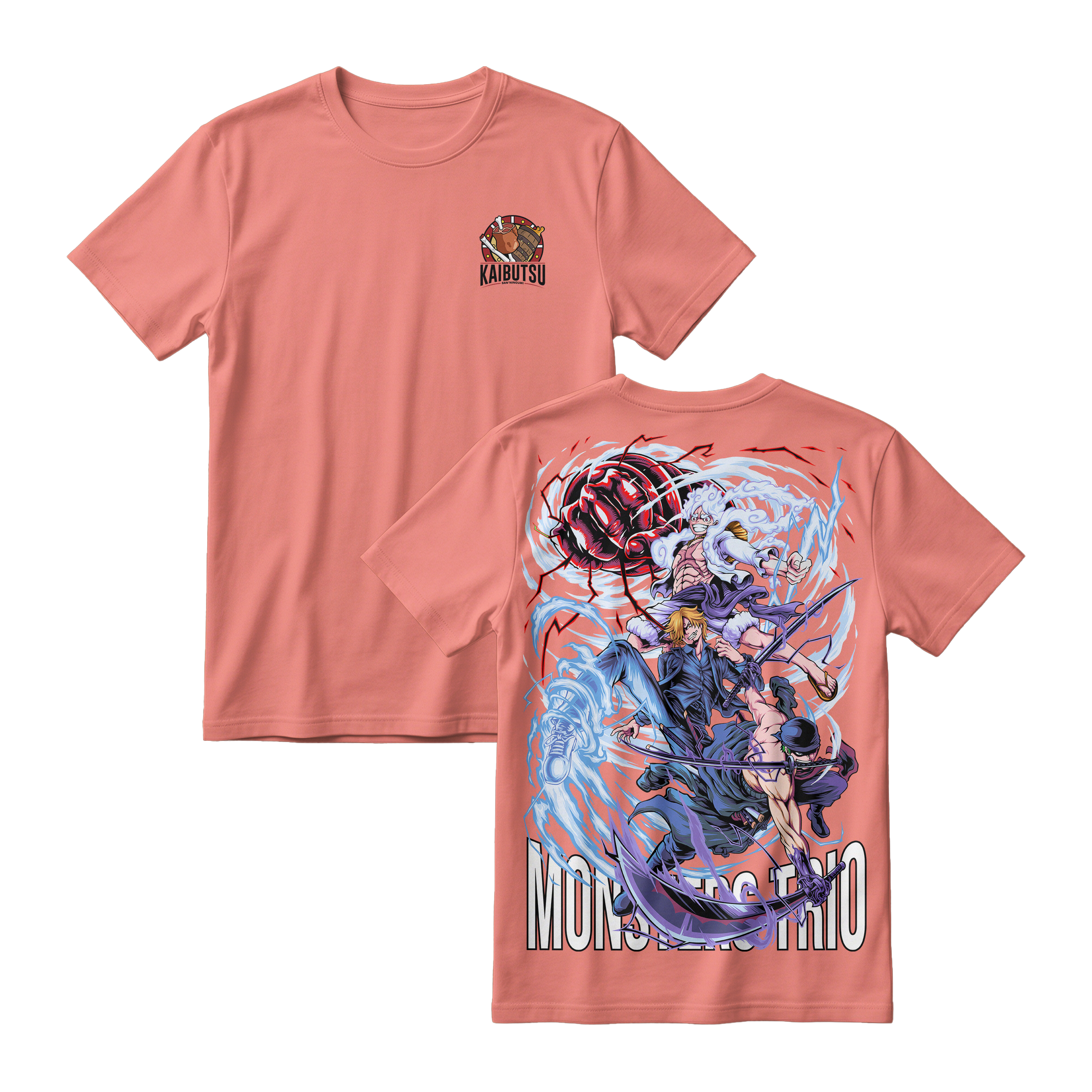 Anime One Piece Monster Trio Short Sleeve Tee - CORAL
