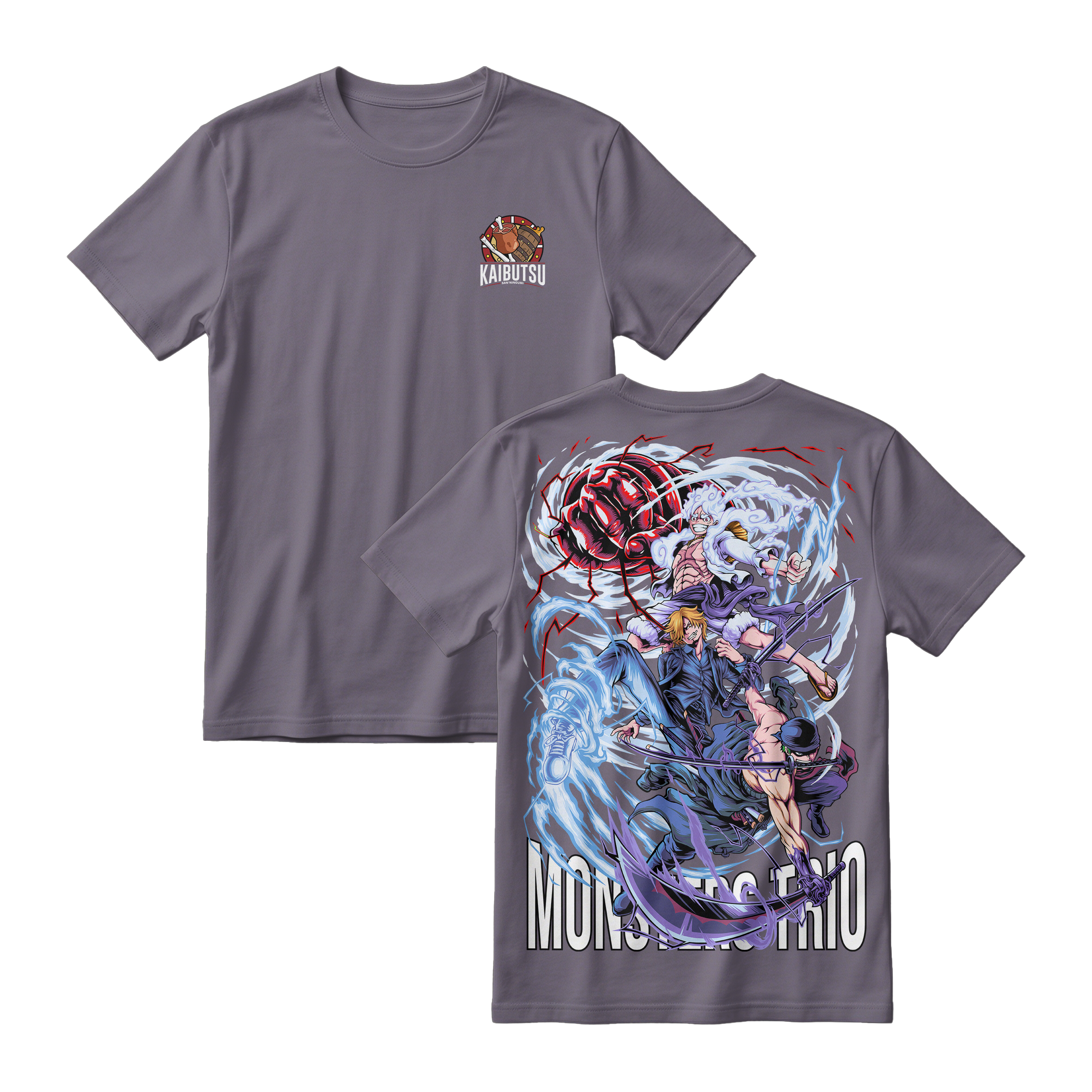 Anime One Piece Monster Trio Short Sleeve Tee - DARK-GREY