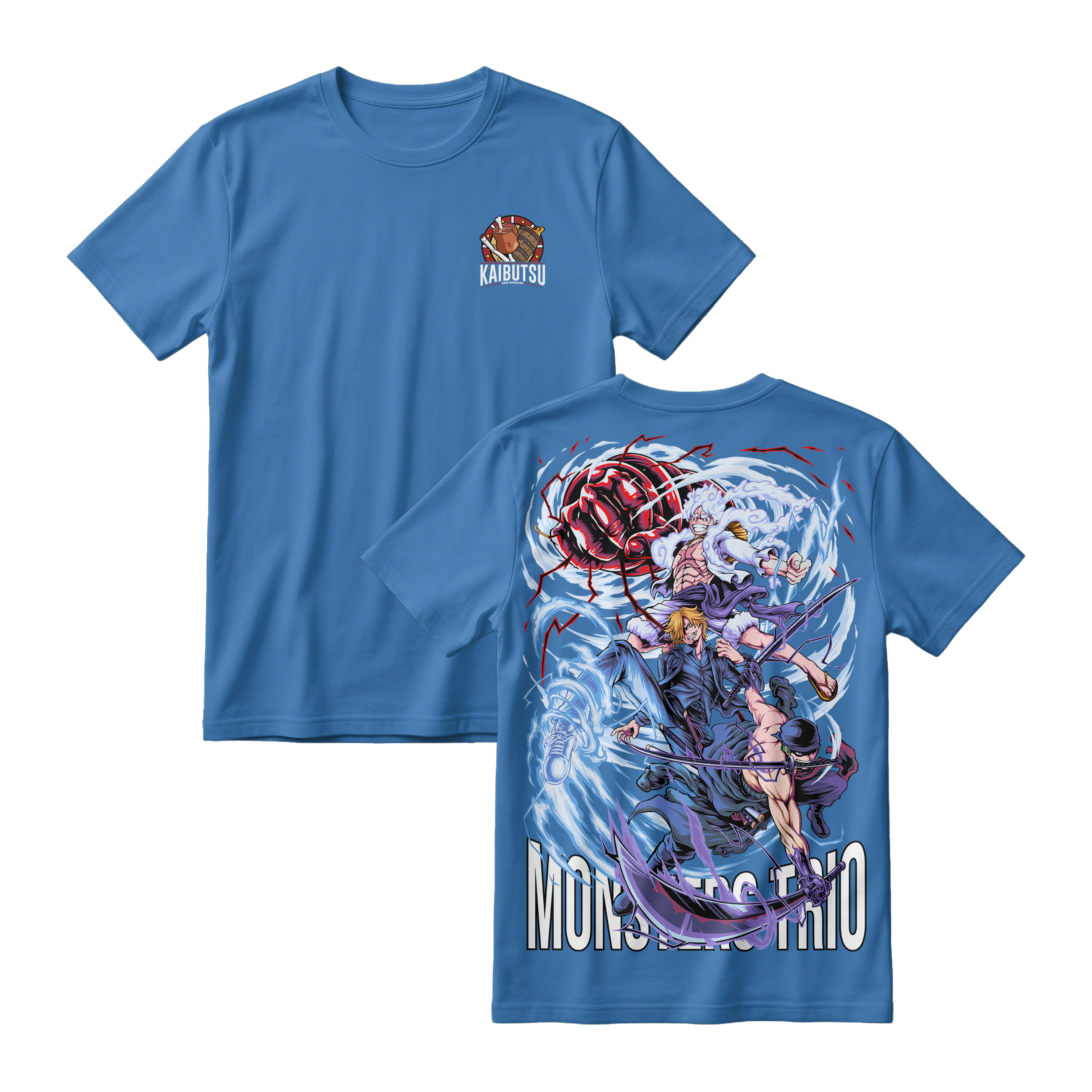 Anime One Piece Monster Trio Short Sleeve Tee - DEEP-BLUE