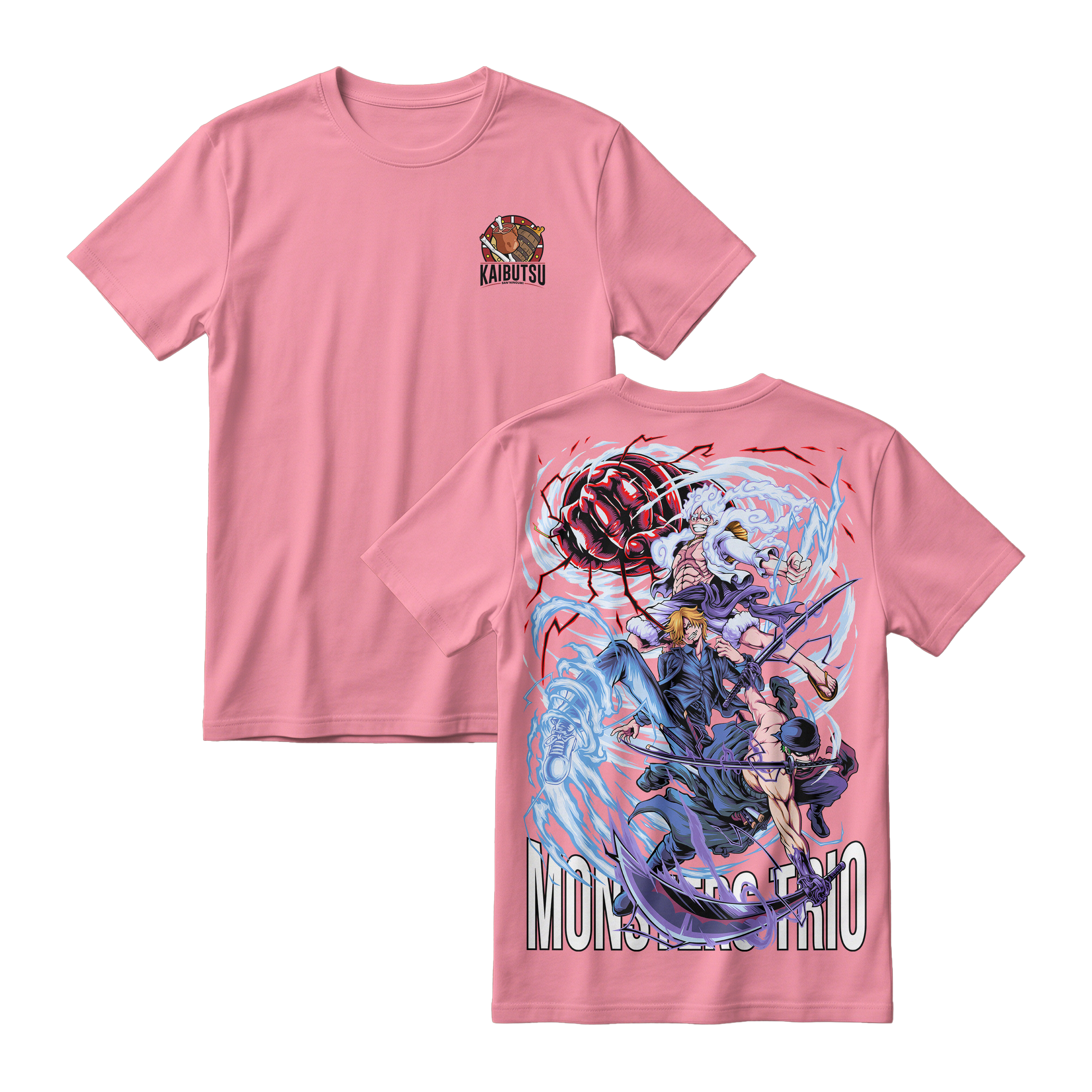 Anime One Piece Monster Trio Short Sleeve Tee - FLAMINGO