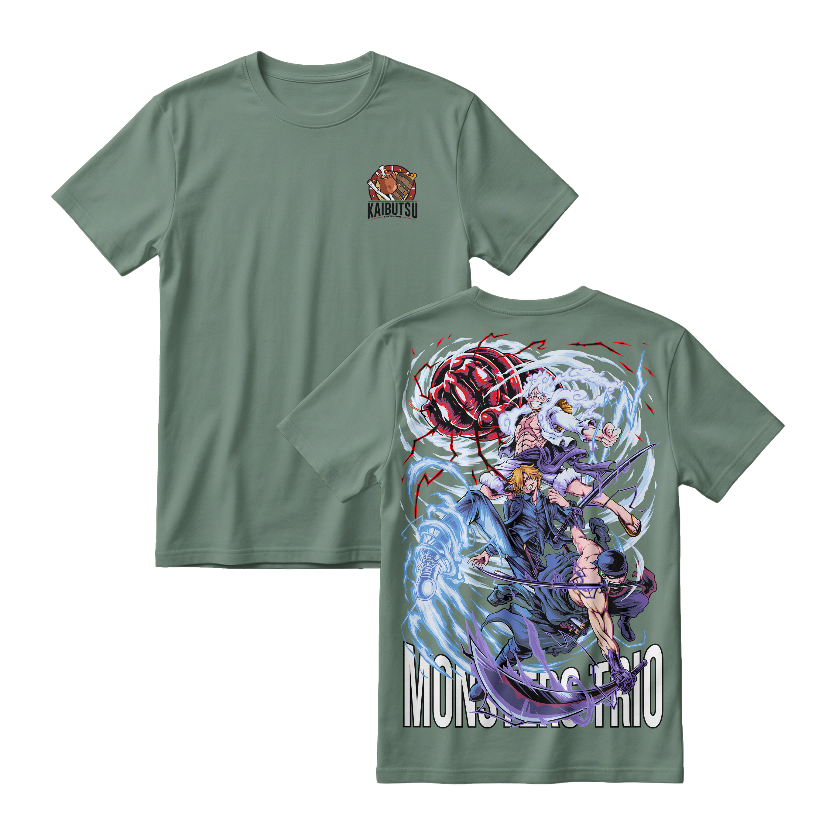 Anime One Piece Monster Trio Short Sleeve Tee - GREEN-ALGAE
