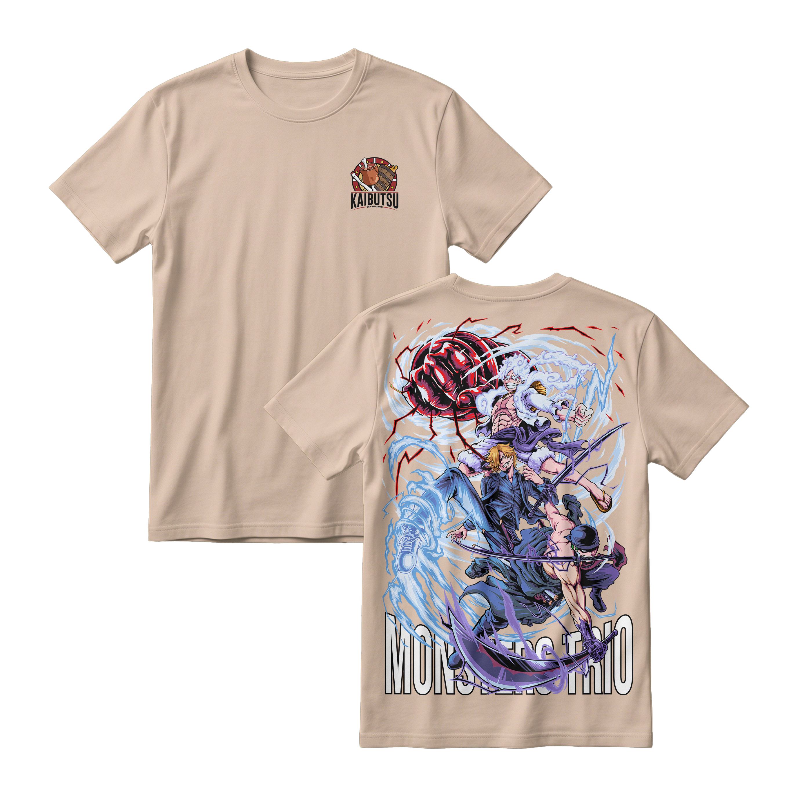 Anime One Piece Monster Trio Short Sleeve Tee - KHAKI