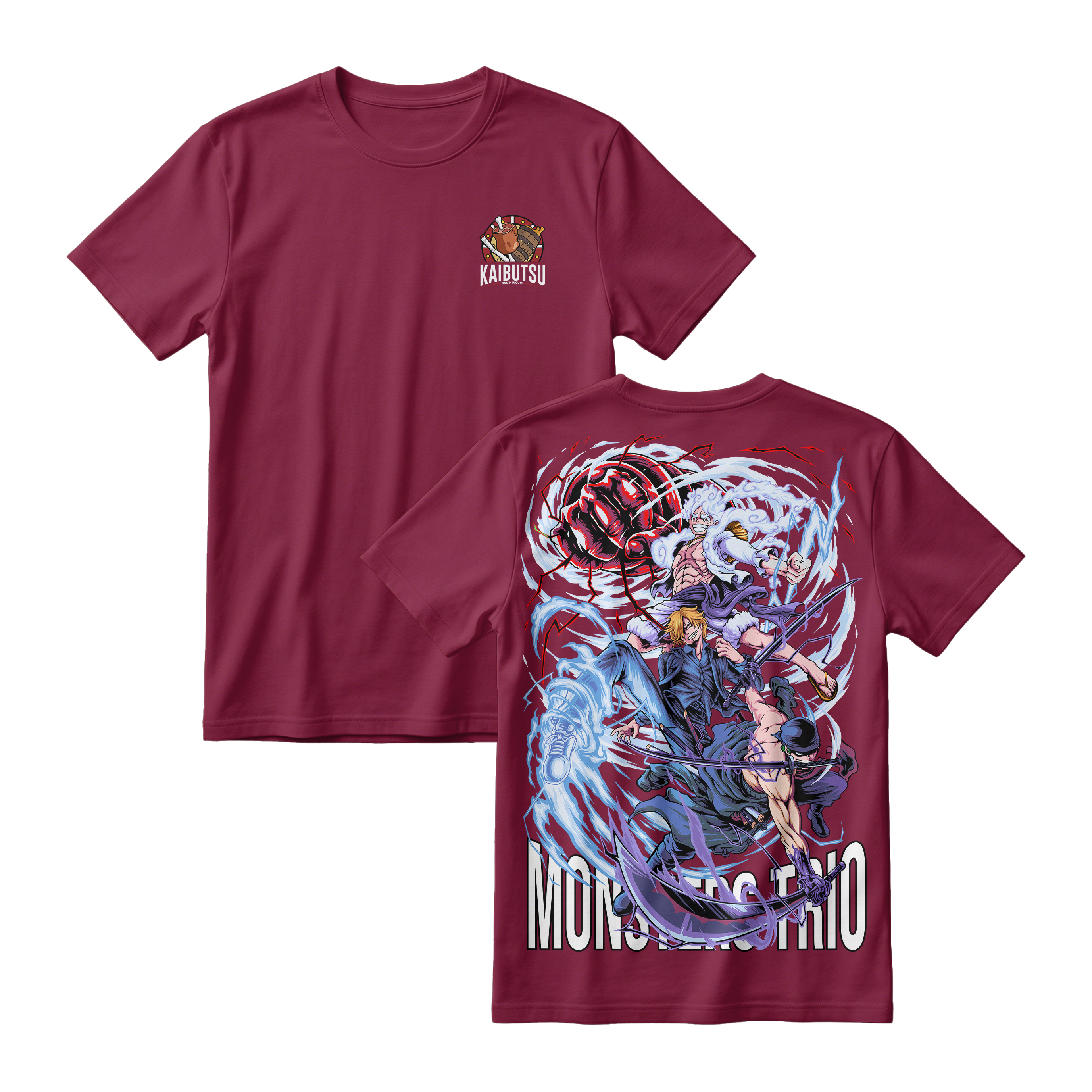 Anime One Piece Monster Trio Short Sleeve Tee - MAROON