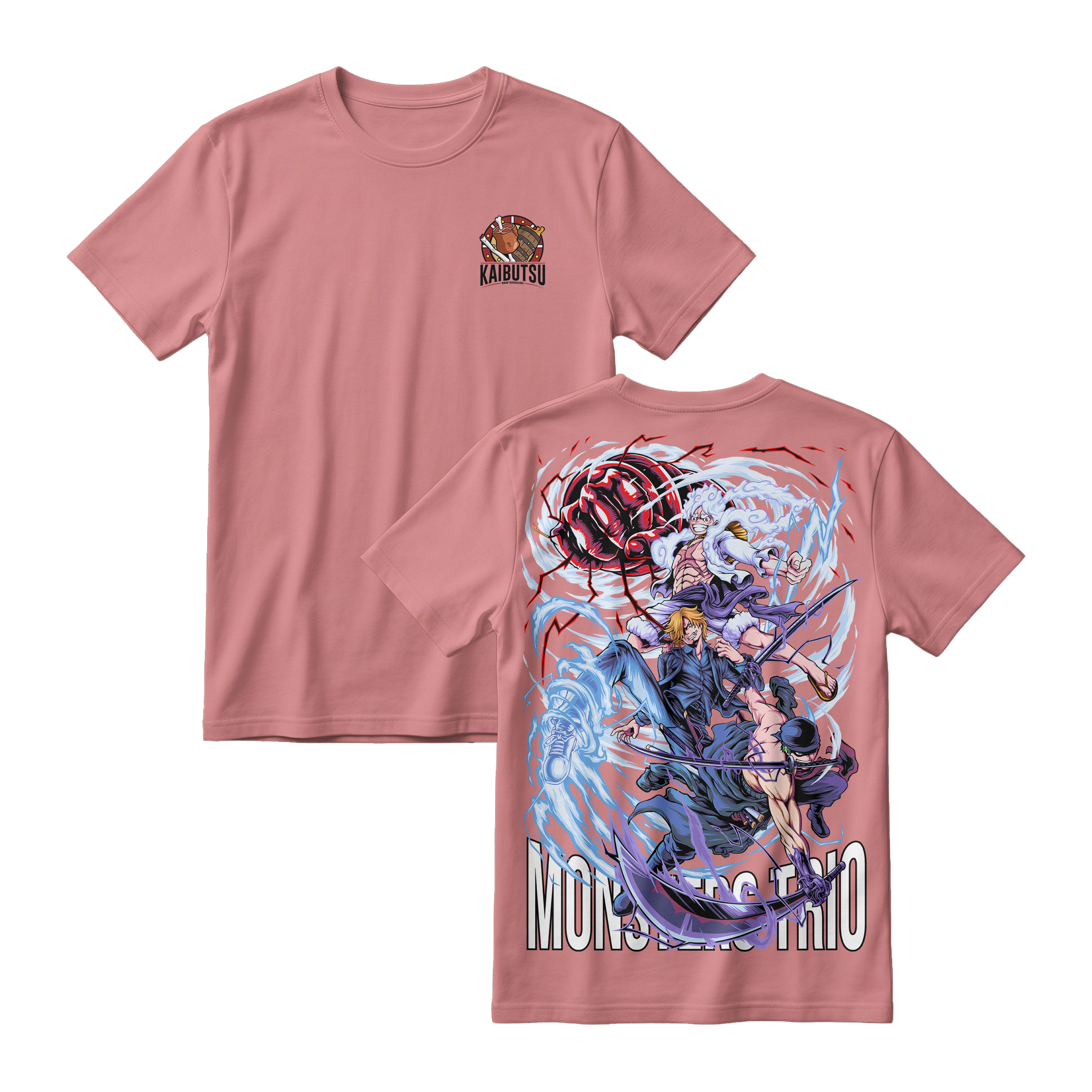 Anime One Piece Monster Trio Short Sleeve Tee - PASTEL-PINK