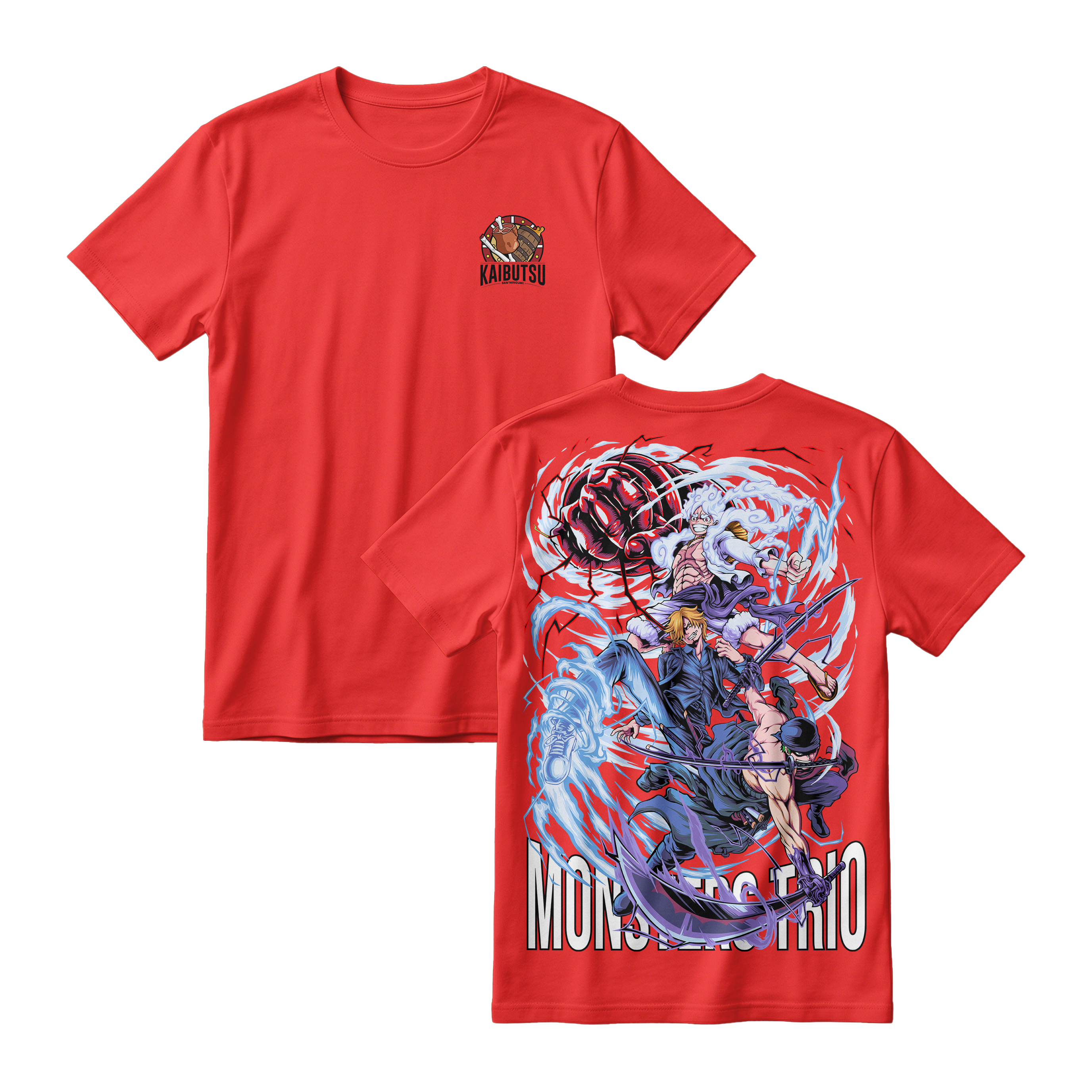 Anime One Piece Monster Trio Short Sleeve Tee - RED-CHILI