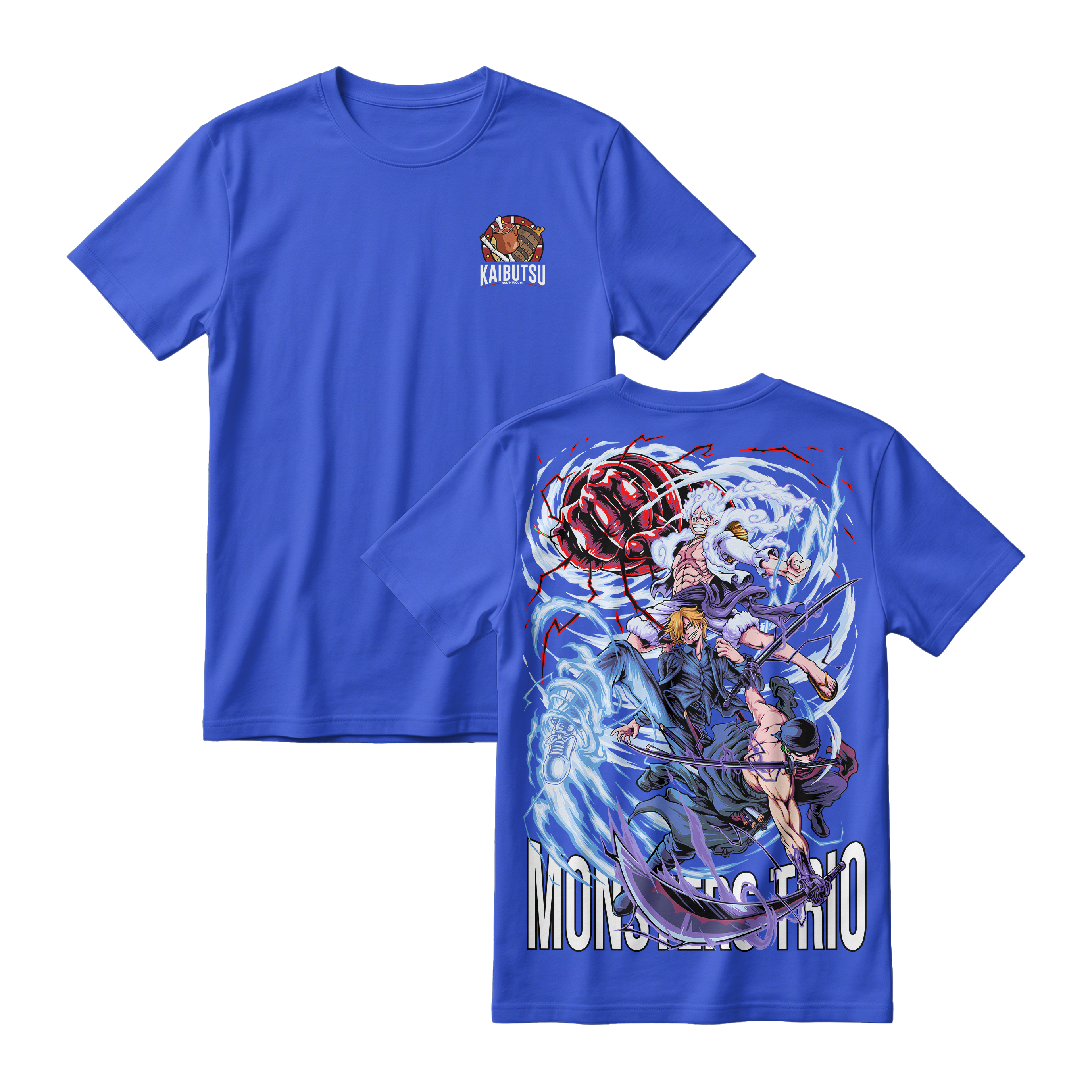 Anime One Piece Monster Trio Short Sleeve Tee - ROYAL-BLUE