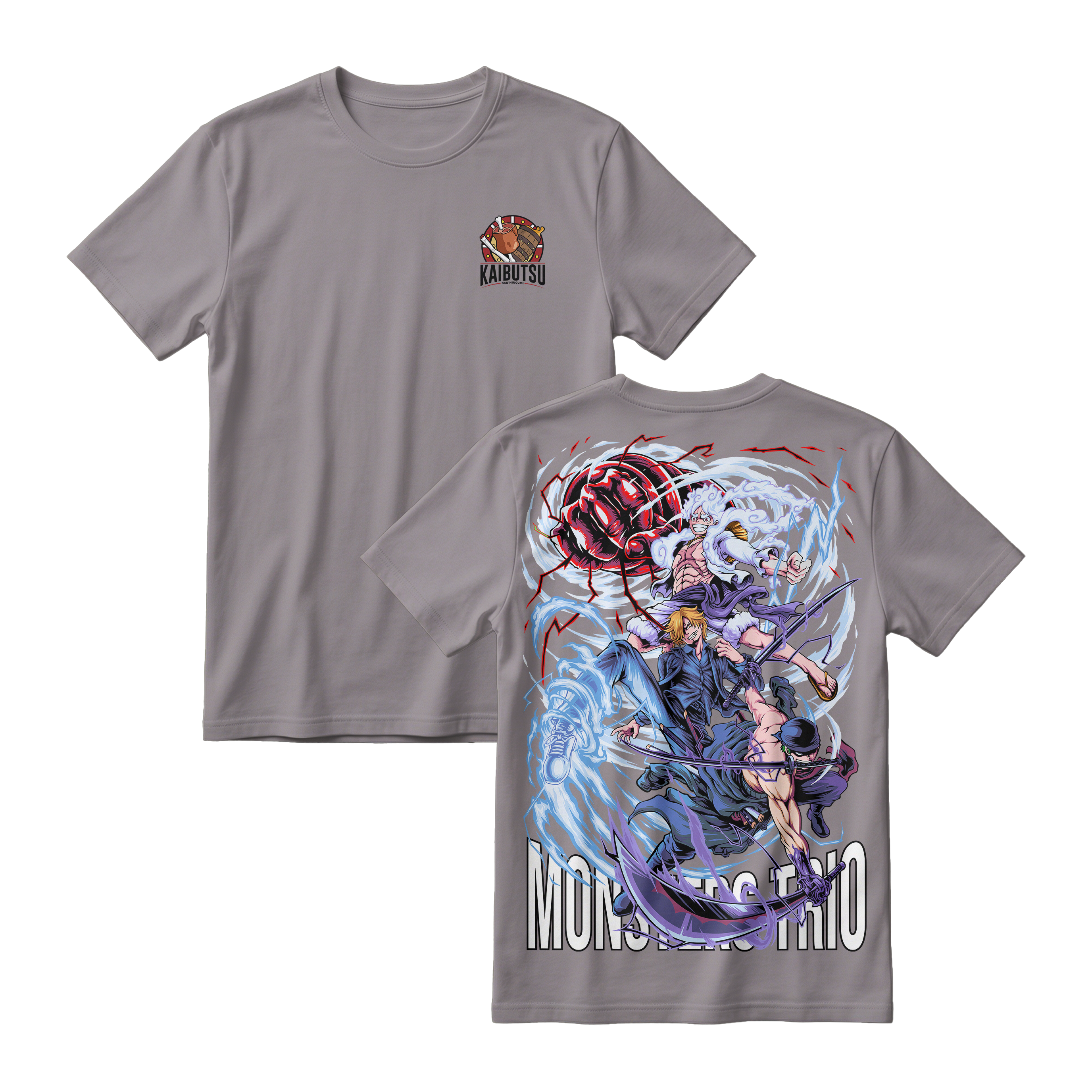 Anime One Piece Monster Trio Short Sleeve Tee - SMOKE-GREY