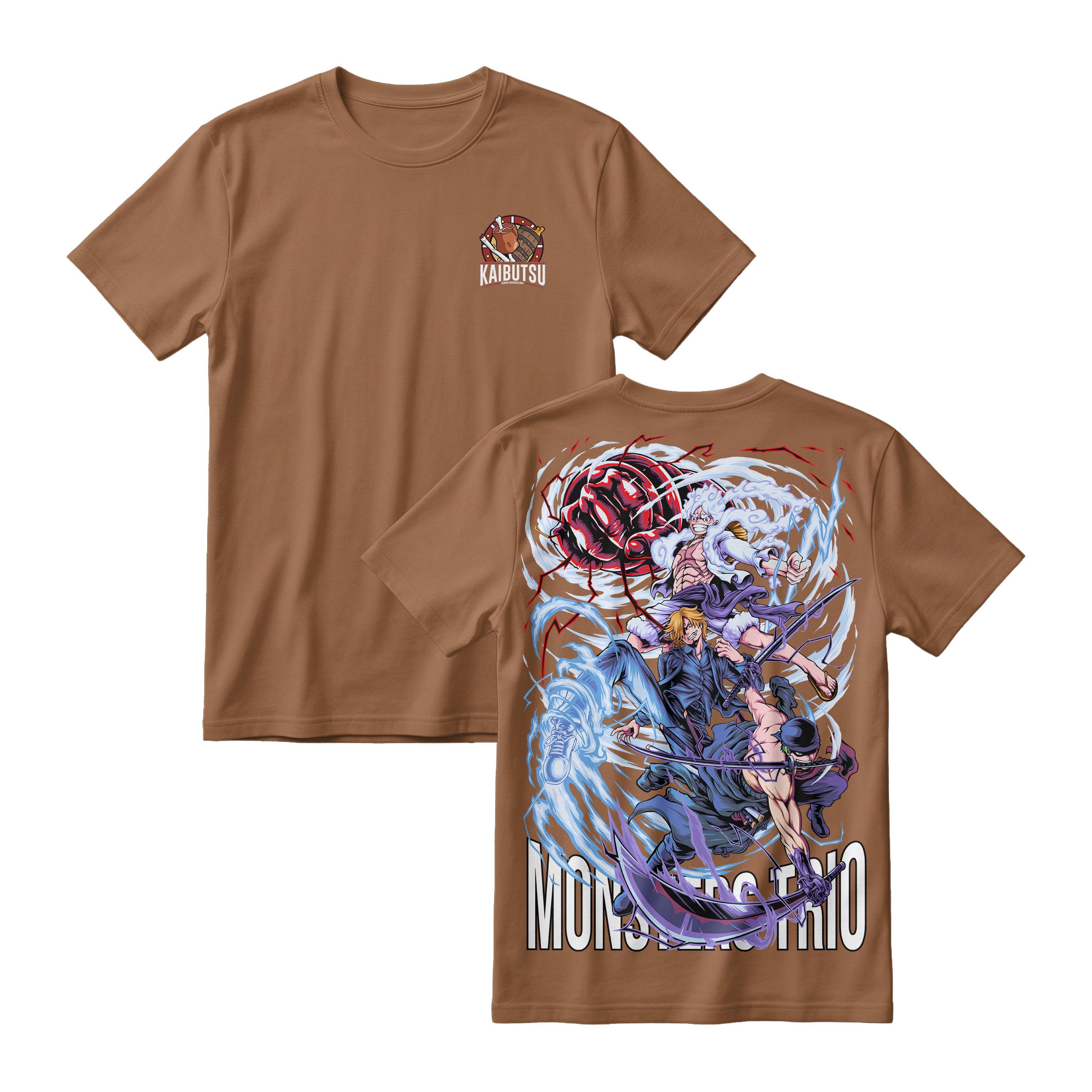 Anime One Piece Monster Trio Short Sleeve Tee - WALNUT