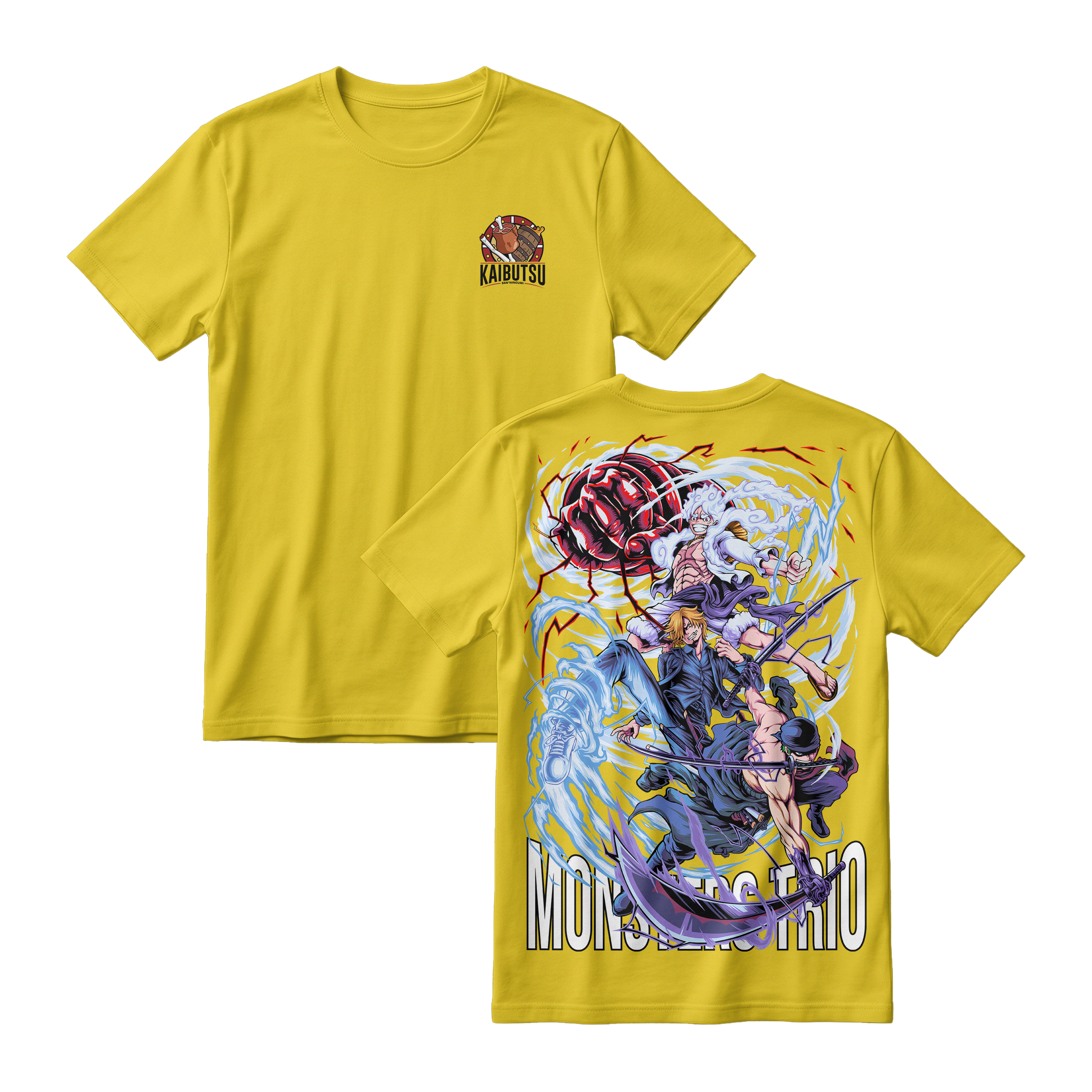 Anime One Piece Monster Trio Short Sleeve Tee - YELLOW