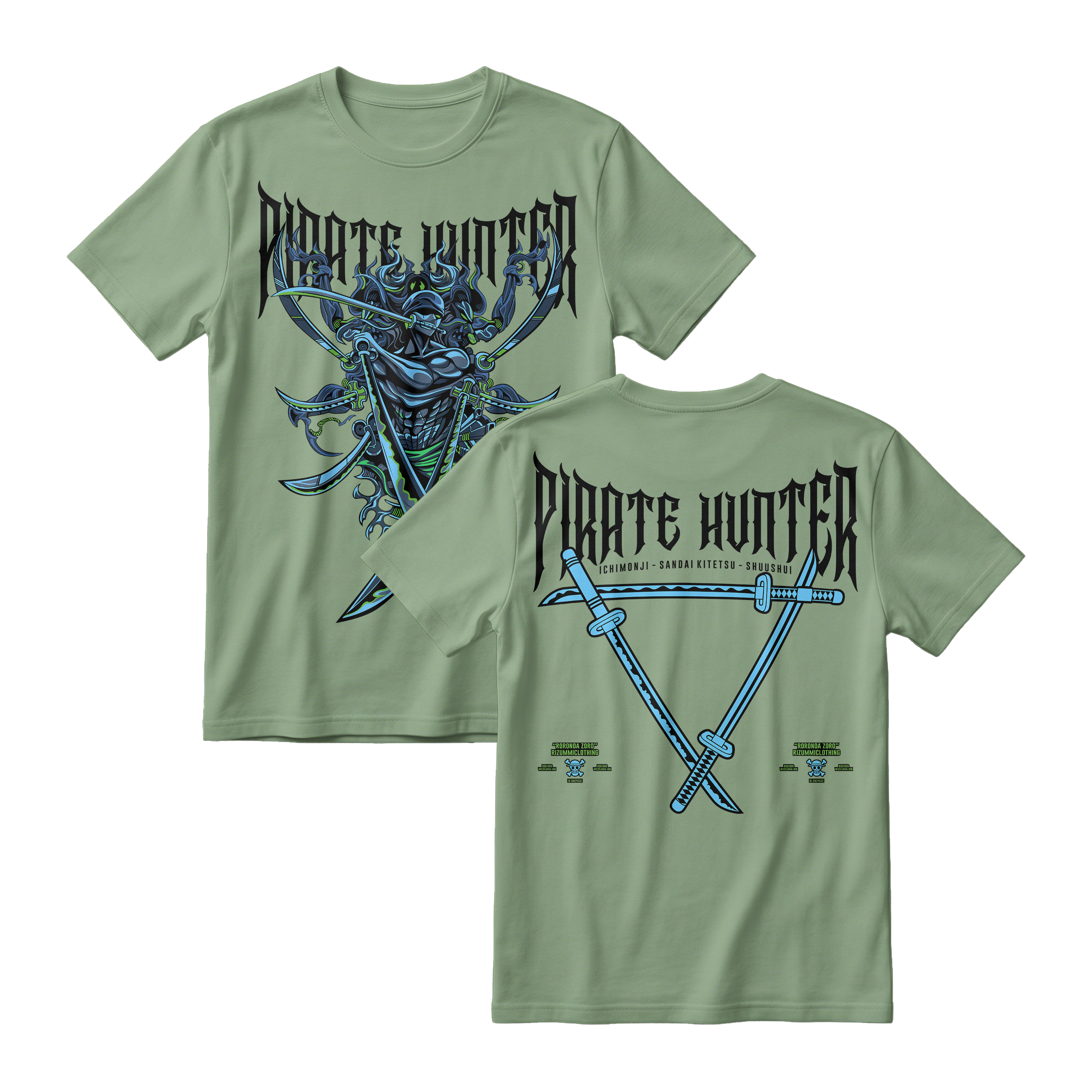 Anime One Piece Roronoa Zoro Pirates Hunter Short Sleeve Tee - ASPARAGUS