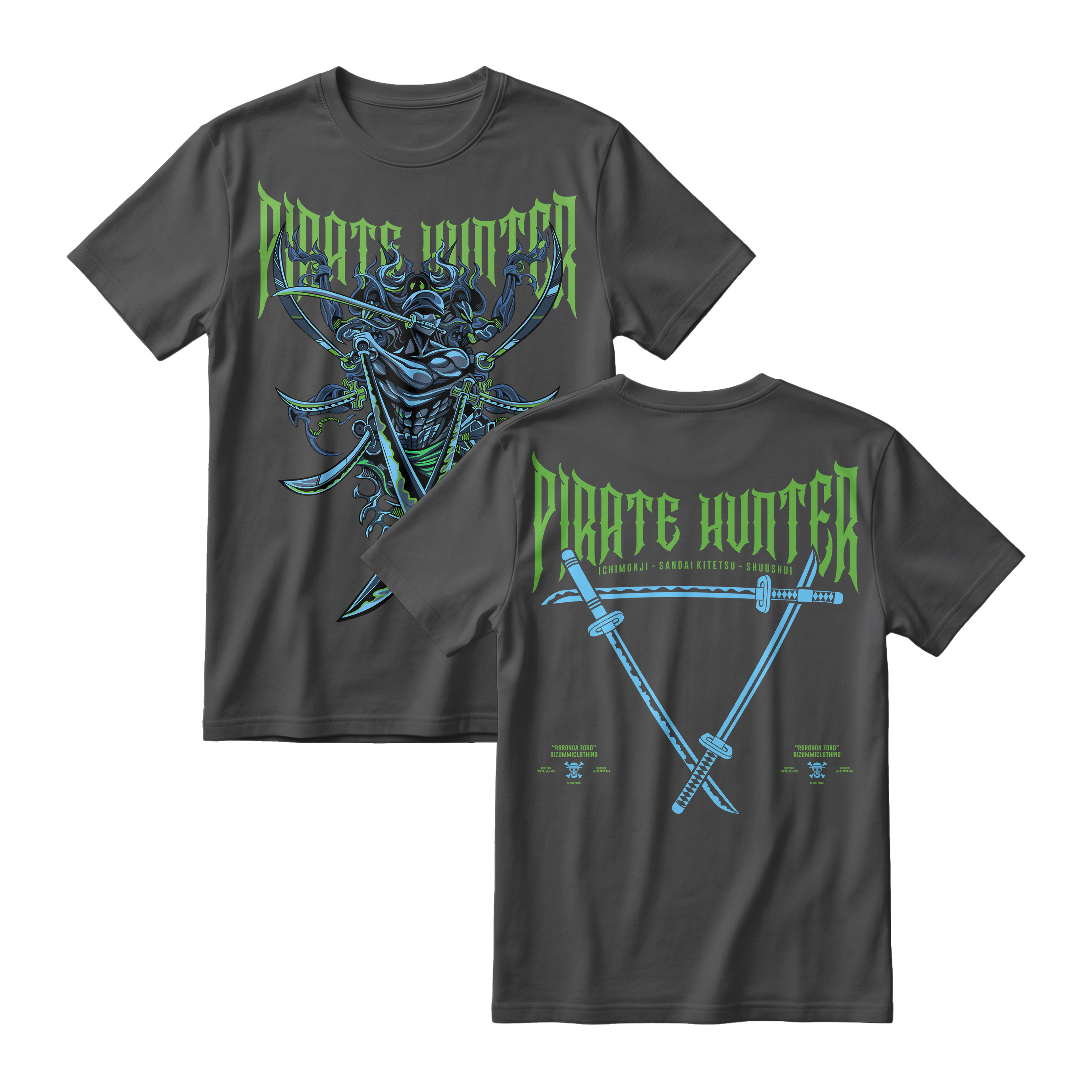 Anime One Piece Roronoa Zoro Pirates Hunter Short Sleeve Tee - BLACK-JELLY