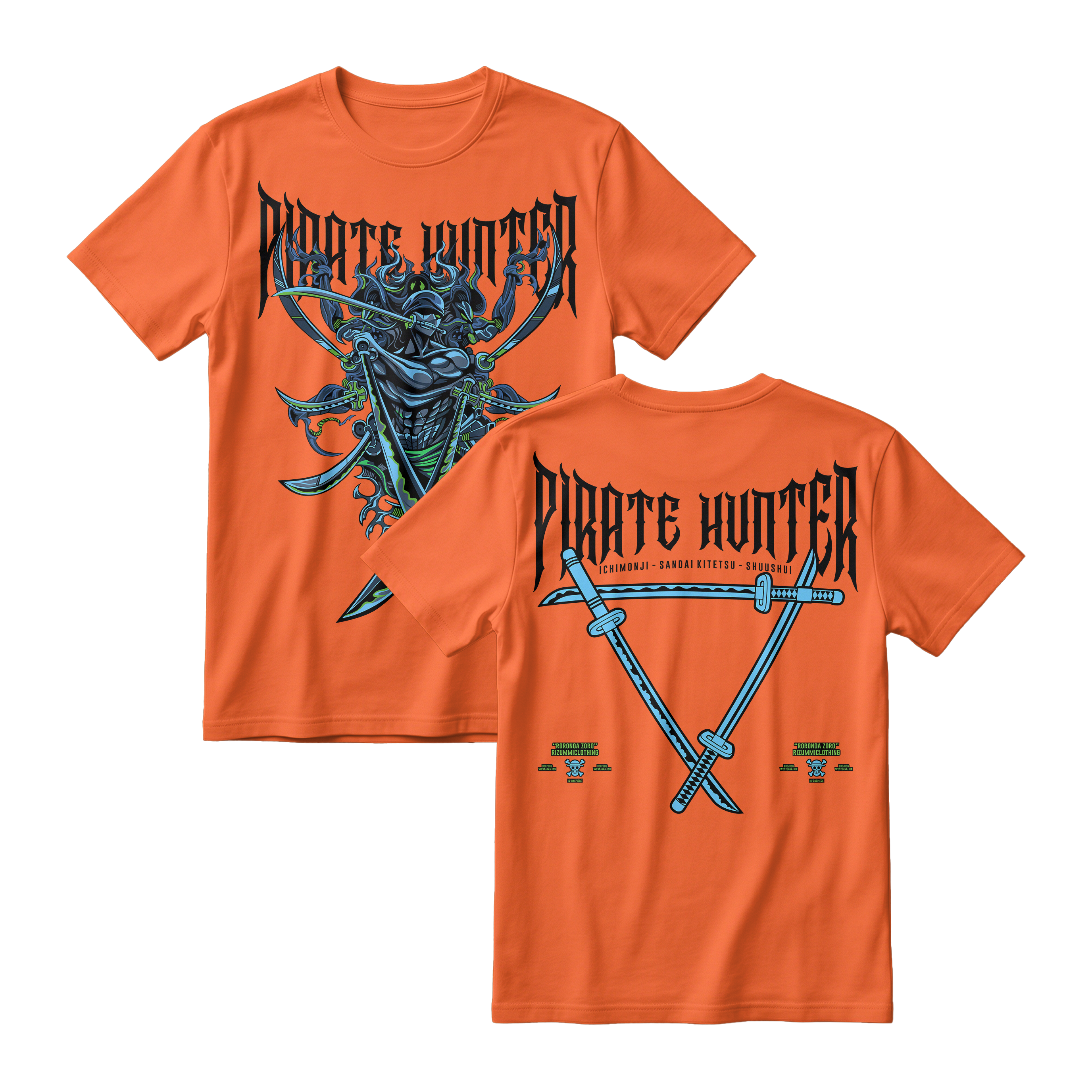 Anime One Piece Roronoa Zoro Pirates Hunter Short Sleeve Tee - BRICK