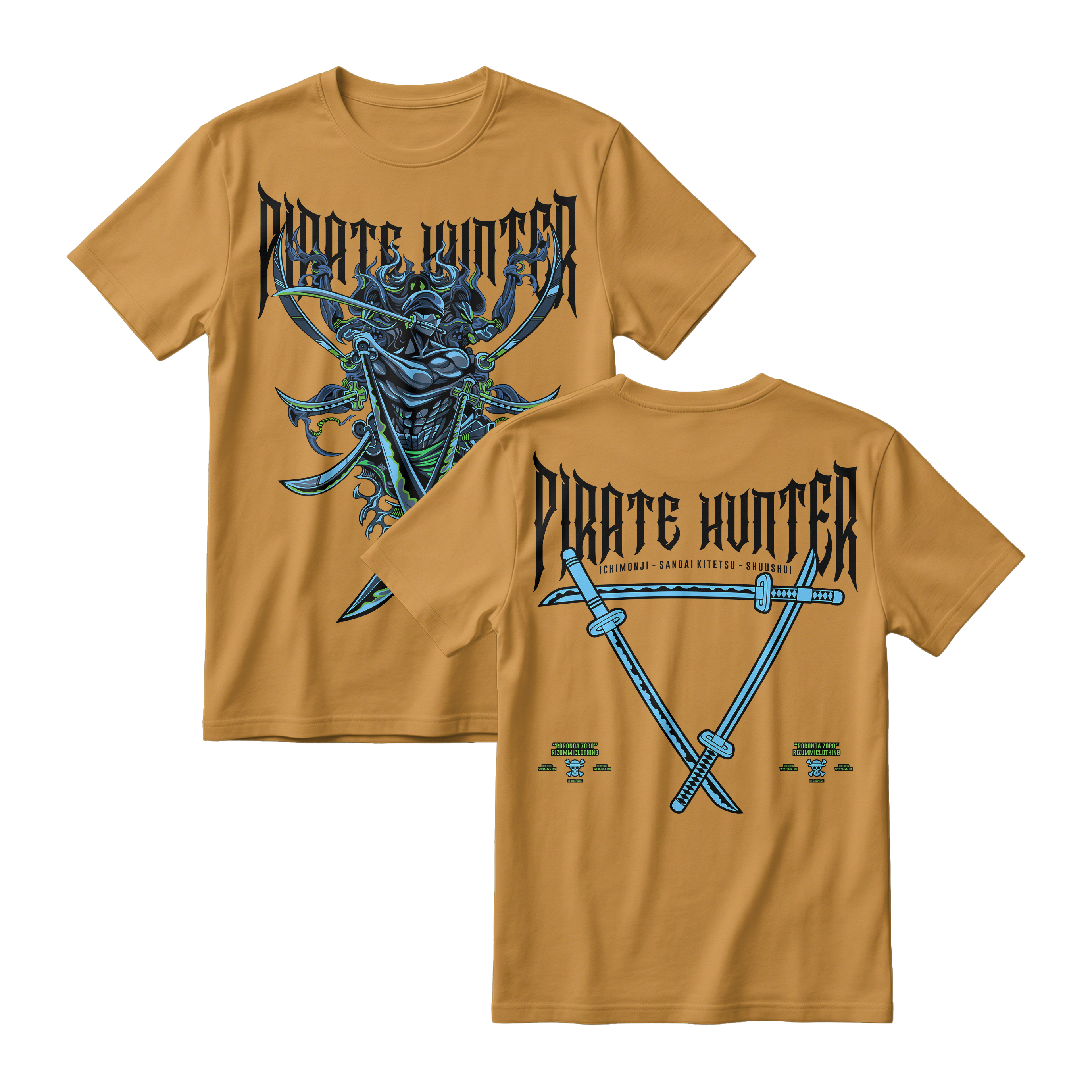 Anime One Piece Roronoa Zoro Pirates Hunter Short Sleeve Tee - BRONZE