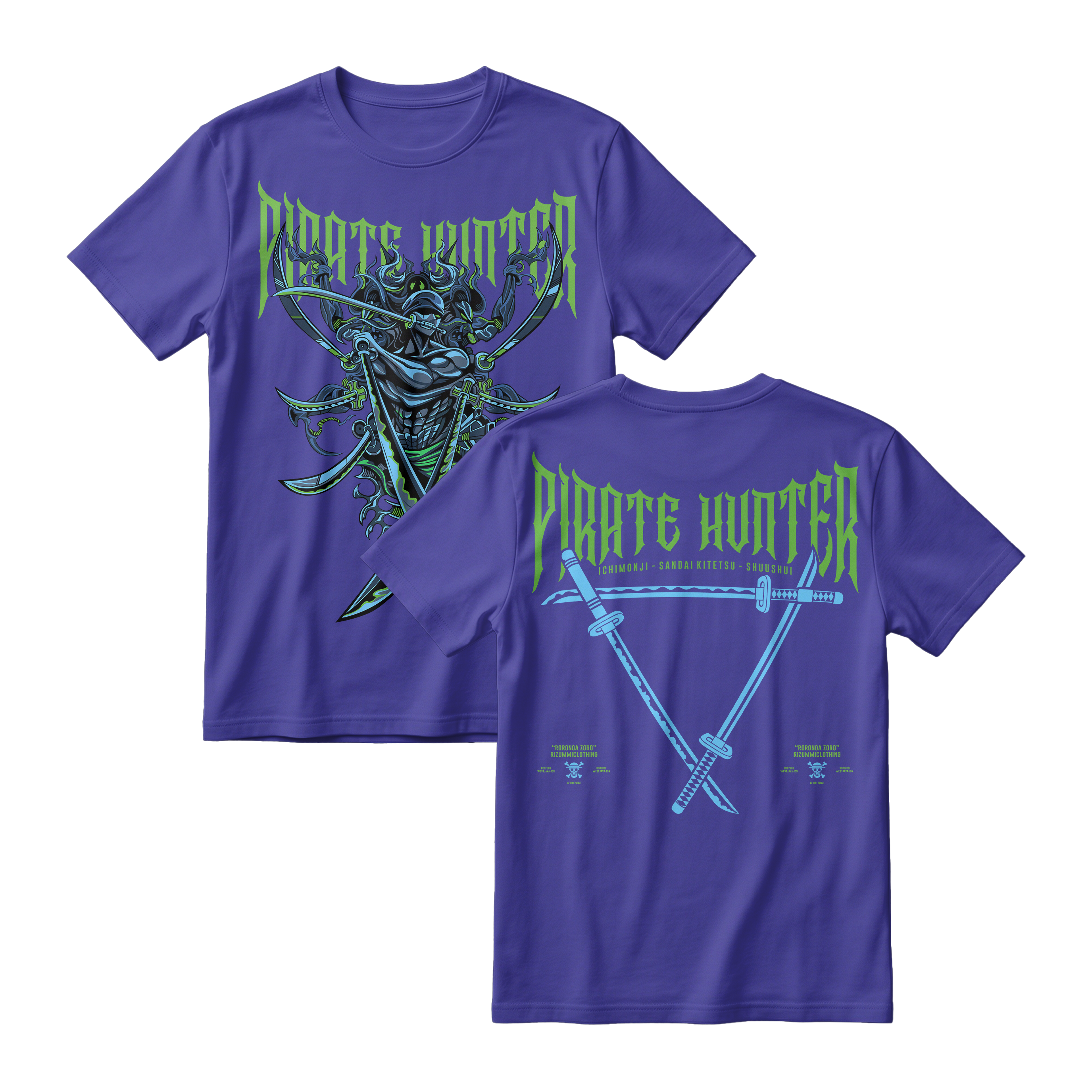 Anime One Piece Roronoa Zoro Pirates Hunter Short Sleeve Tee - CADBURY