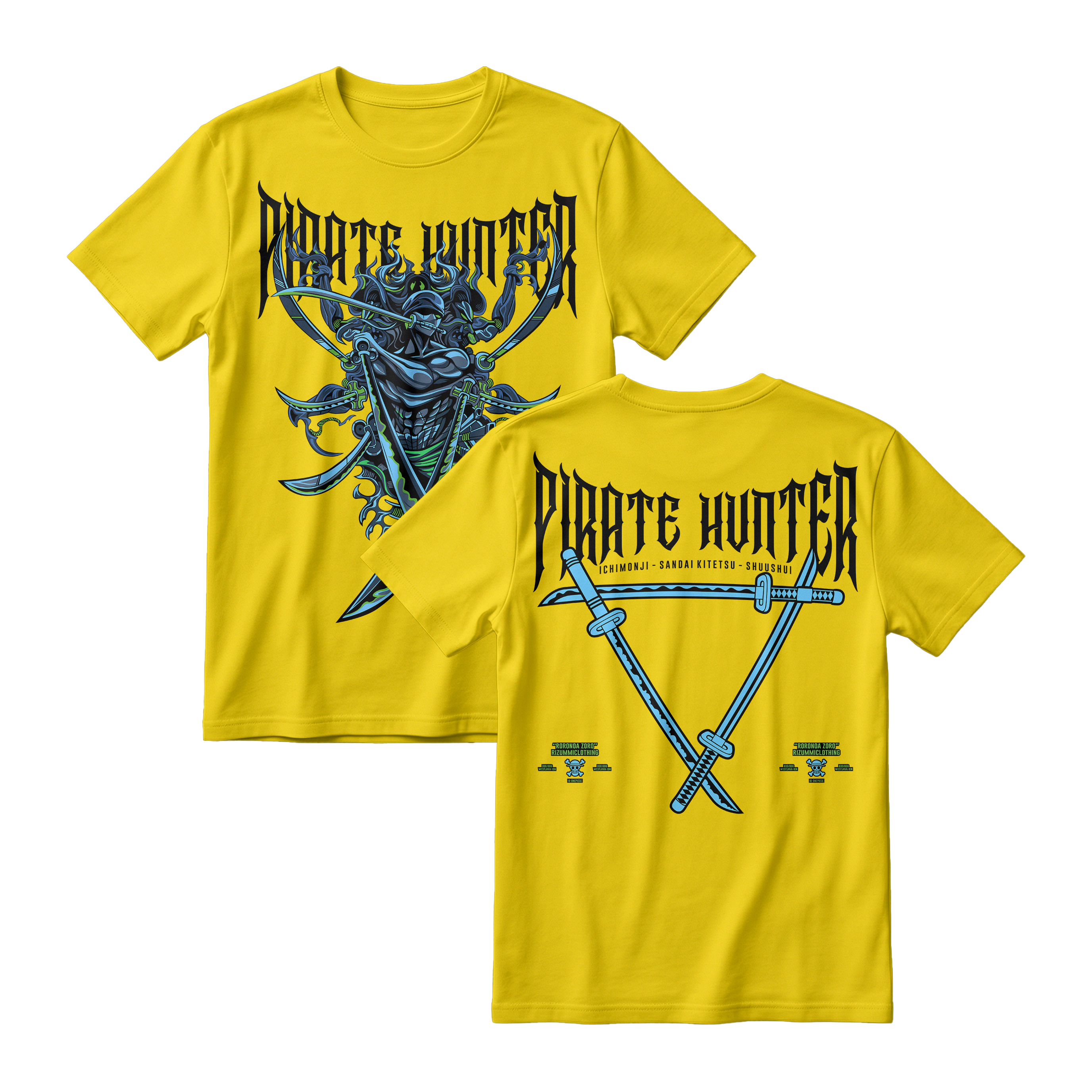 Anime One Piece Roronoa Zoro Pirates Hunter Short Sleeve Tee - CANARY-YELLOW